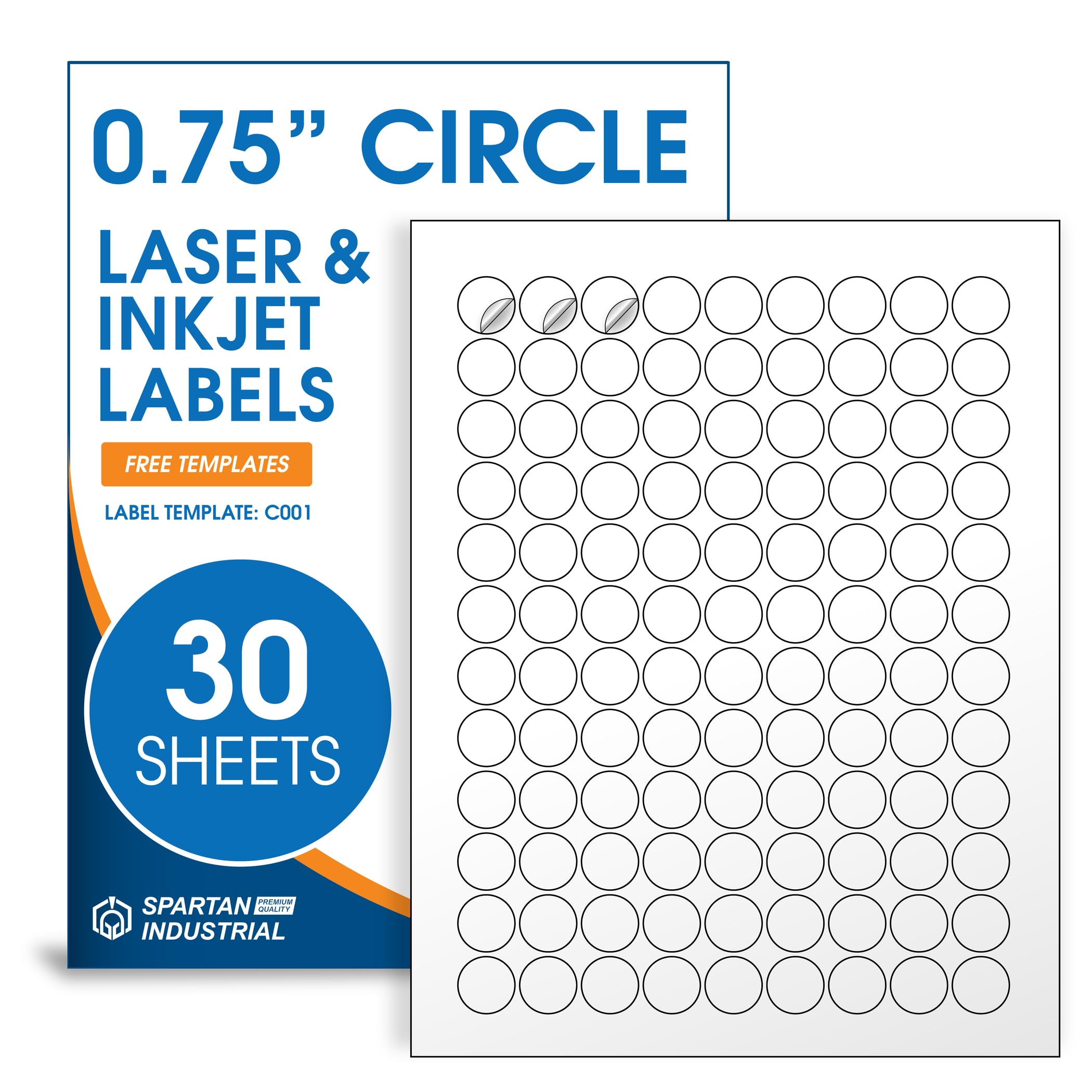 Photo 1 of 0.75" Printable Round Labels for Inkjet and Laser Printers - 3240 Blank Stickers, 30 Sheets for Price Tags, Thank You Stickers, QR Codes, Business Logos - Spartan Industrial Template C001