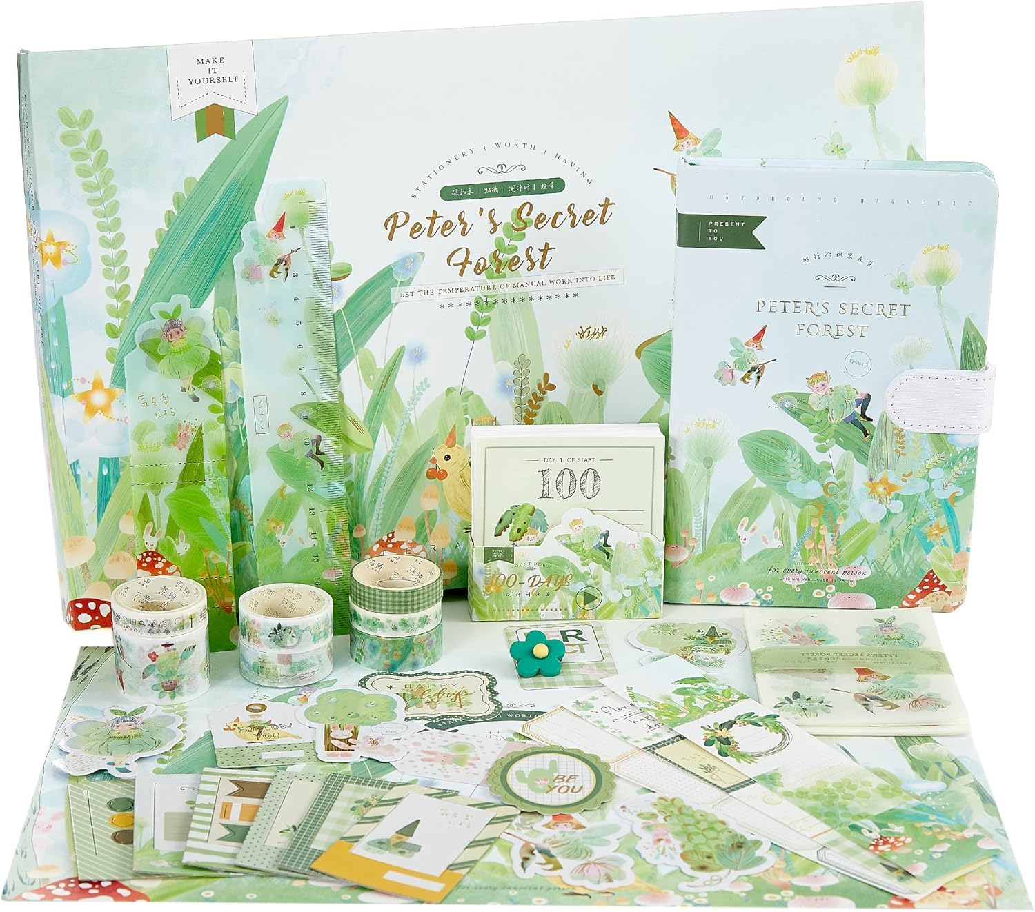 VIBEVISTA Vintage Aesthetic Scrapbook Kit, 346 Pcs, A6 Grid Notebook, Washi , Envelopes, Scrapbook Papers, Folding Labels, Background Papers, Photo Frames, Calendar Stickers, Stickers (Peters Secret Forest)