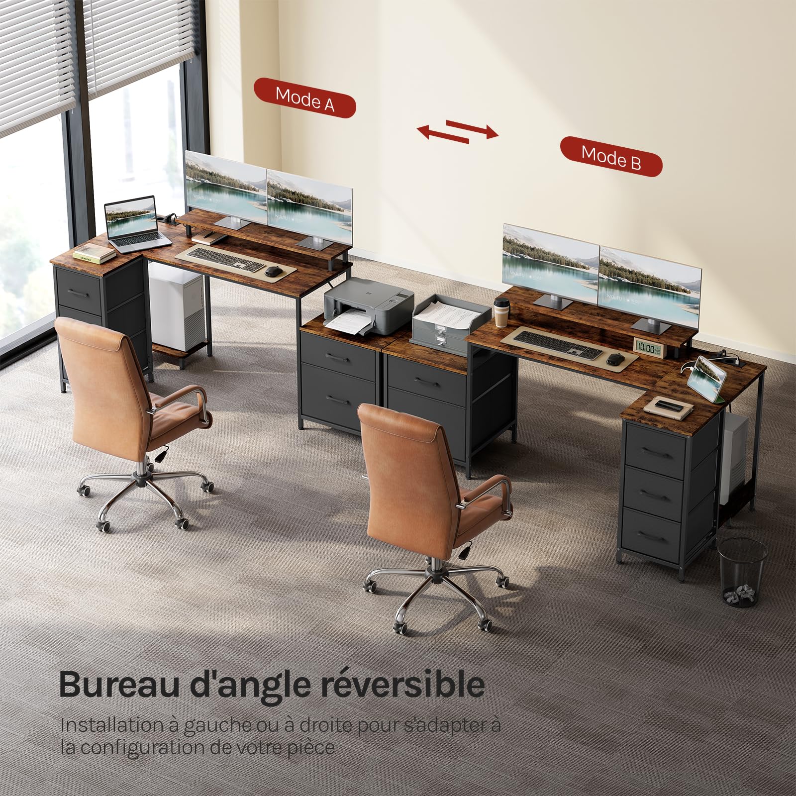 WOLTU Bureau d'angle en L avec Rangement, avec 5 Tiroirs