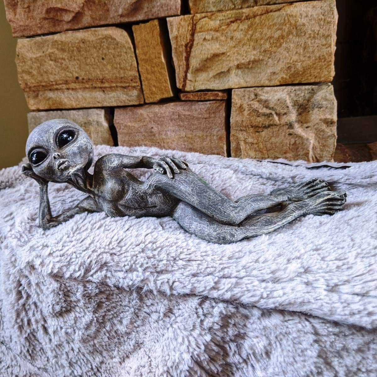 John Bernard & Company Sexy Alien Invasion 10” Lying UFO Extraterrestrial Garden Alien Statue and Figurine Summer - Alien Gray