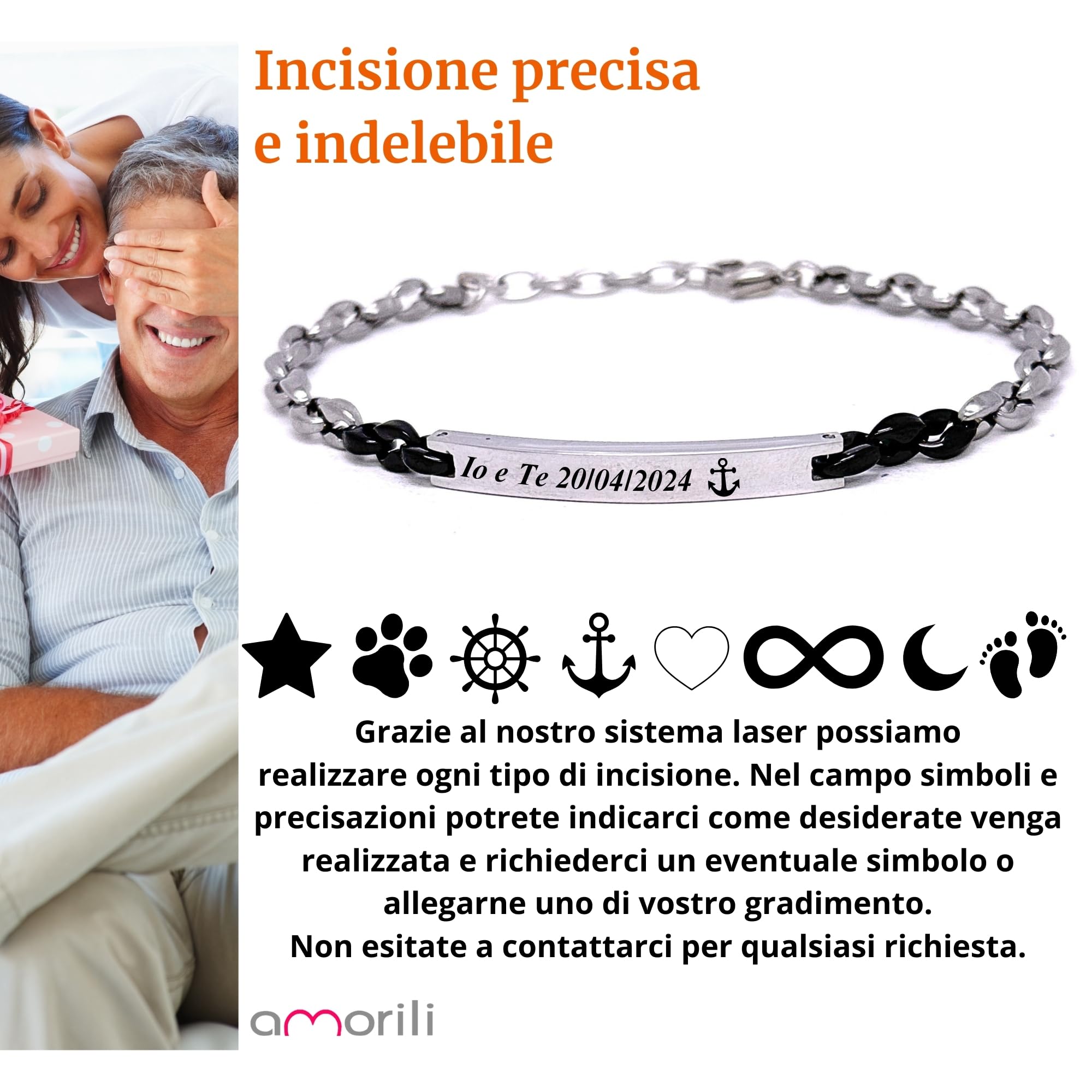 Bracciale Uomo Personalizzato in Acciaio Inox Maglia Marina con Incisione | Braccialetto Maschile Elegante Regolabile | Gioiello Personalizzabile Idea Regalo per Lui bcc3112