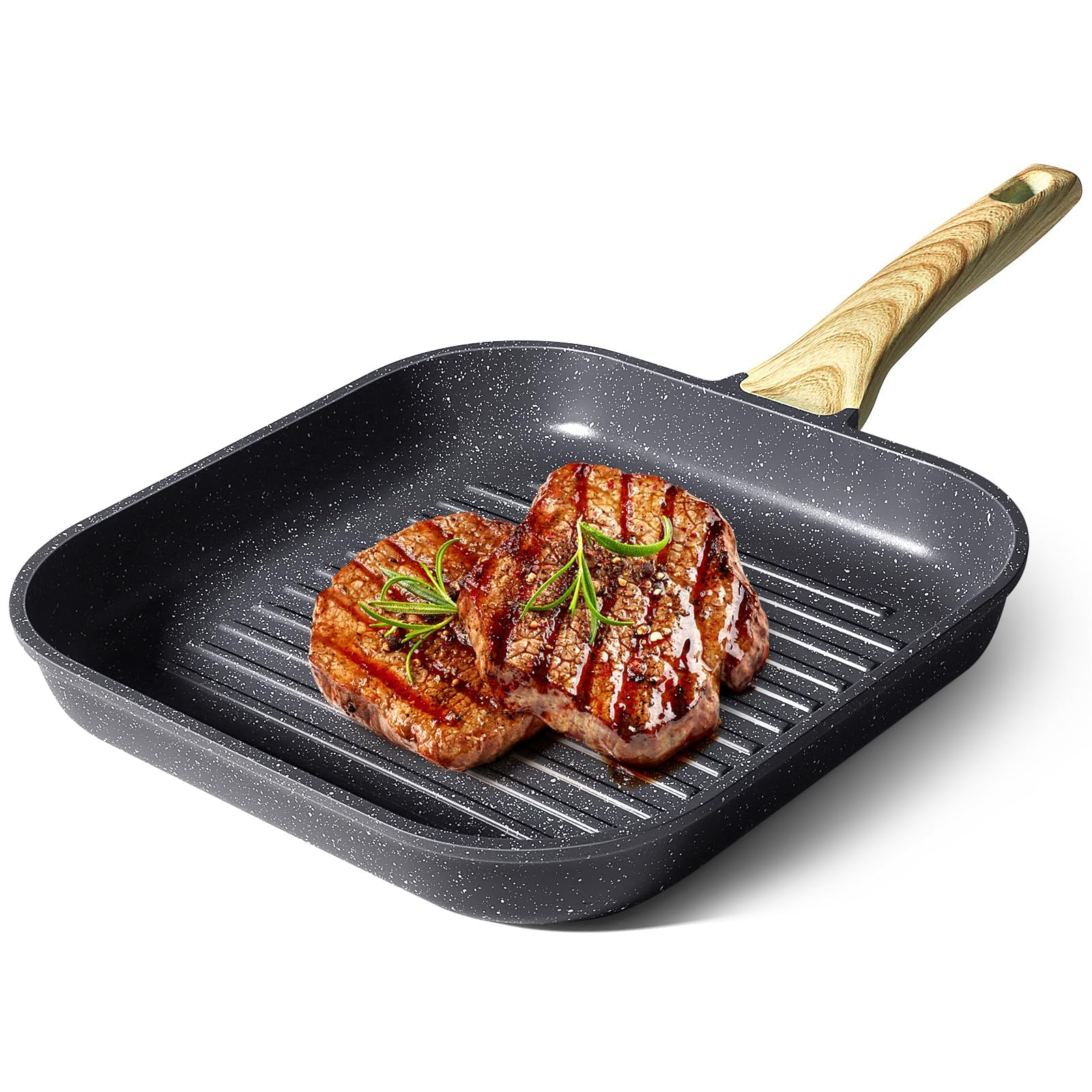 GiPP Poêle grill 28 x 28 cm, poêle à induction en aluminium moulé sous pression avec revêtement antiadhésif en granit, 100 % sans PFOA, convient pour tous les types de cuisinières (gris, 28 cm)