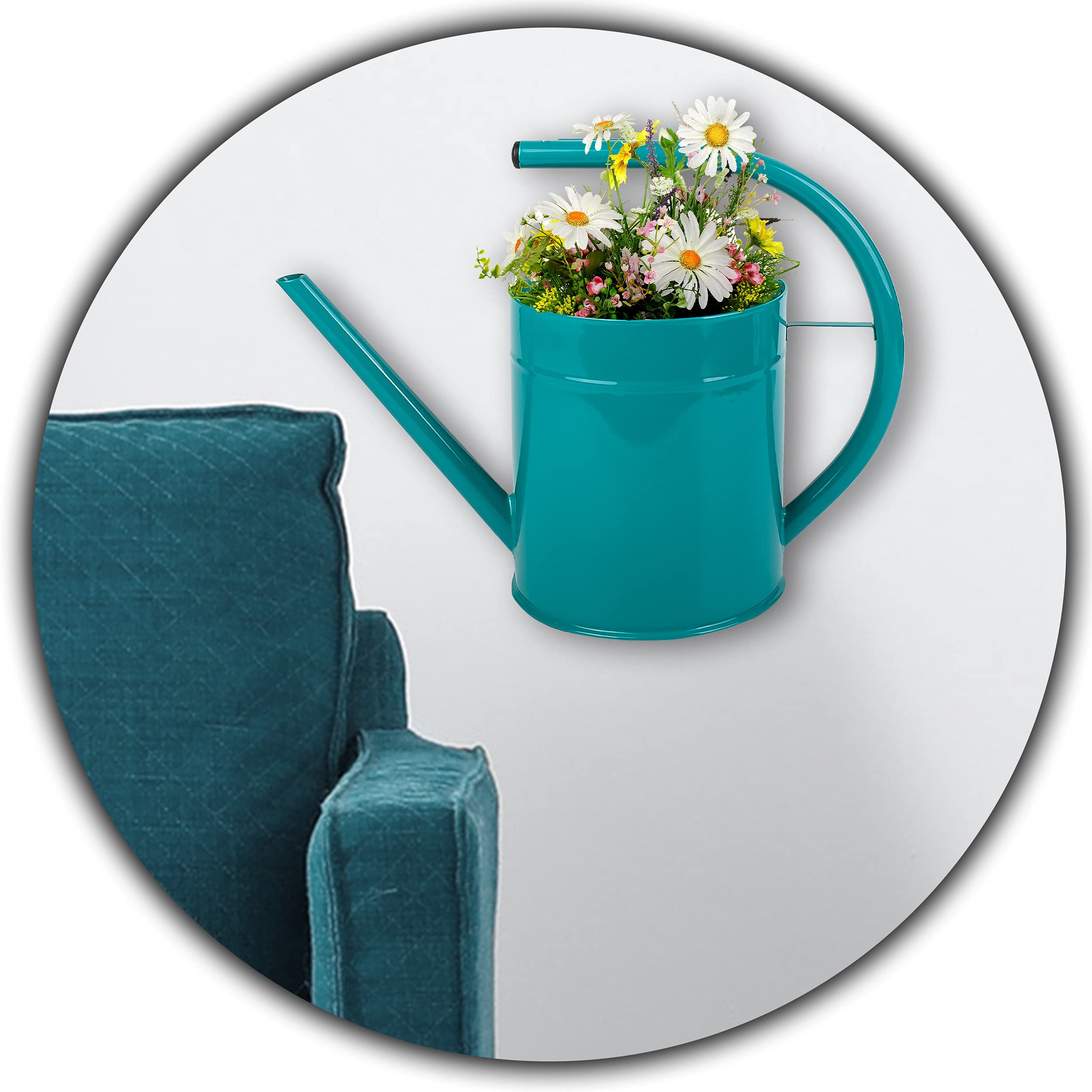 alles-meine.de GmbH 6 TLG. Set: Hänge - Töpfe Farbwahl Blumentopf/Wandvase/Hängetopf - Ø 35 cm - Metall - türkis blau/Mint - Gießkanne - HALB RUND - Hängend/mit Haken..