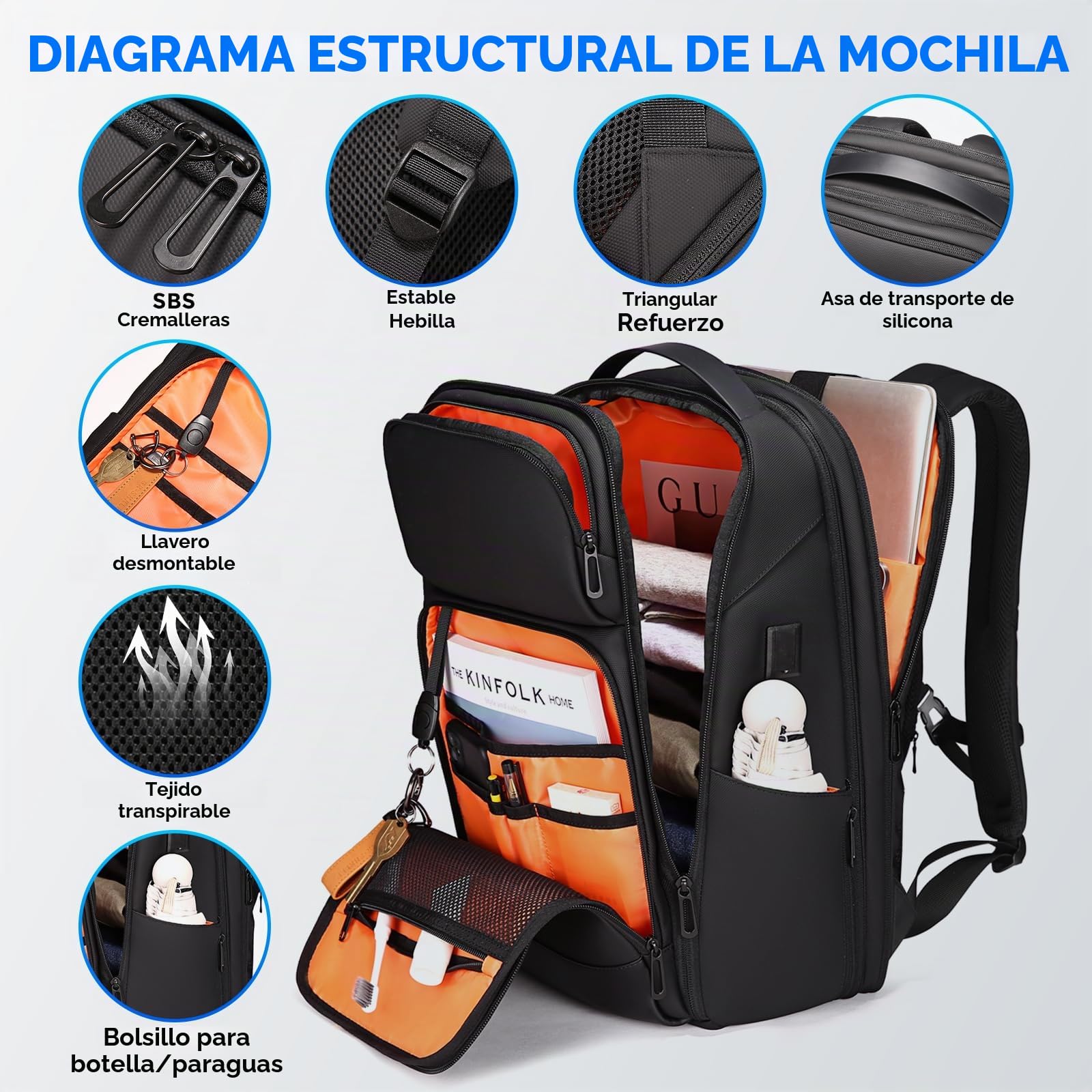 FENRUIEN Mochila expansible para ordenador portátil, mochila de negocios, mochila para hombre, bolsa para portátil de 17 pulgadas, para hombre y mujer, niña, adolescente, con compartimento para