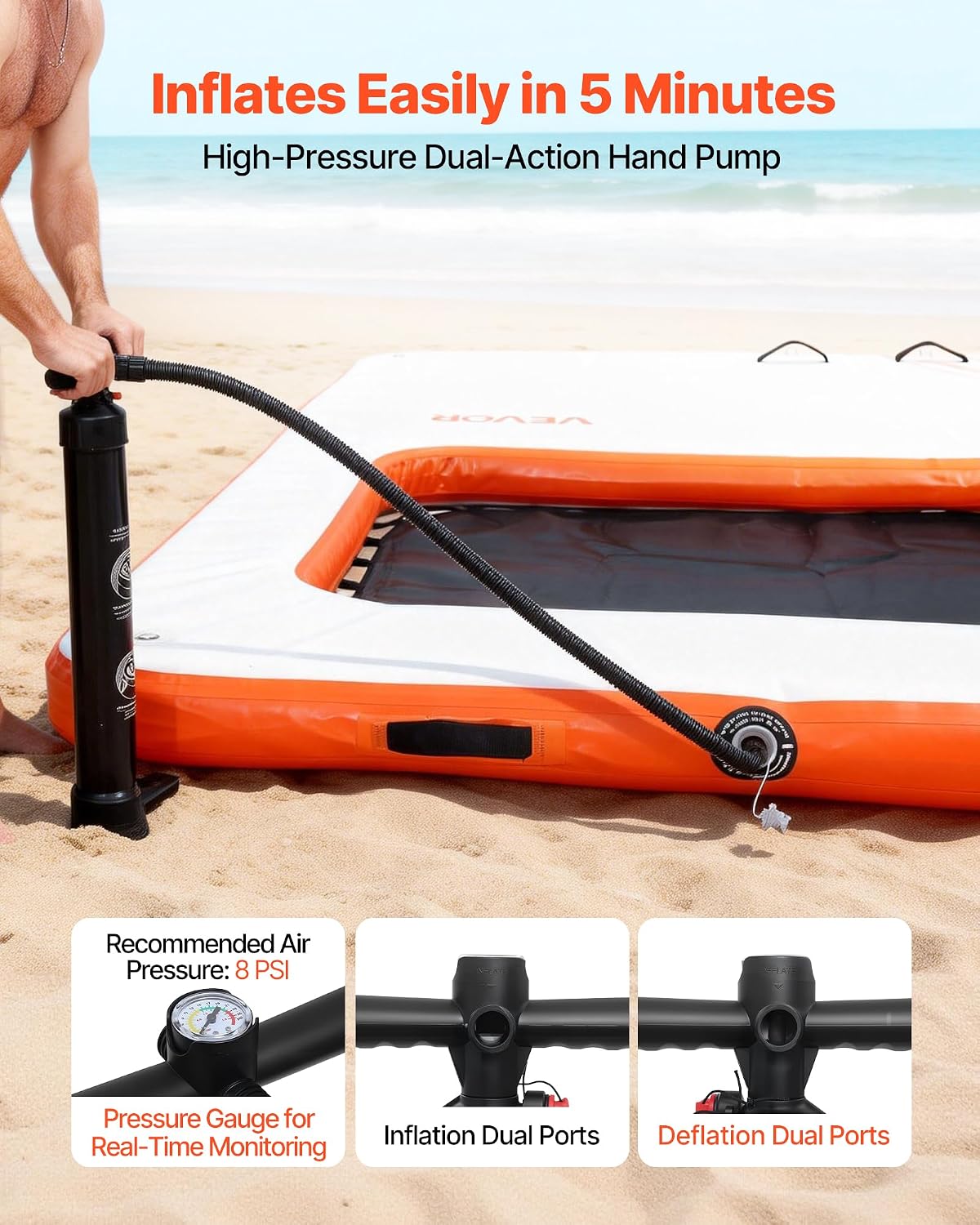 VEVOR Inflatable Floating Dock, Inflatable Dock Platform, Non-Slip Water Air Mat with Portable Carrying Bag and Detachable Ladder, Floating Water Platform Island Raft for Pool Beach Ocean
