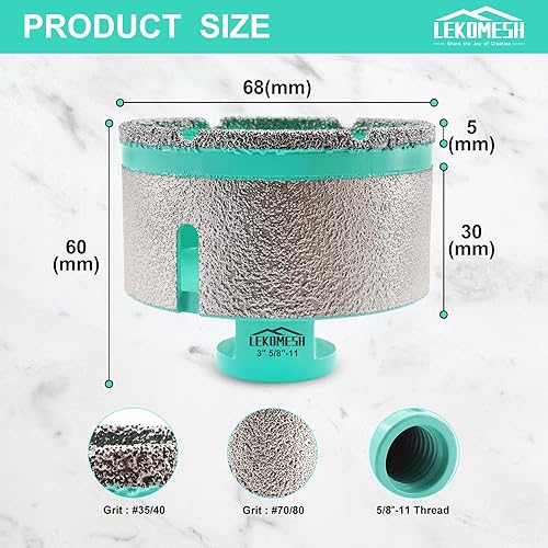 Miniatura 10 de Brocas de diamante con núcleo de diamante de 1-38 pulgadas con rosca de 58 pulgadas a 11 roscas, cortador de sierra de perforación en seco para