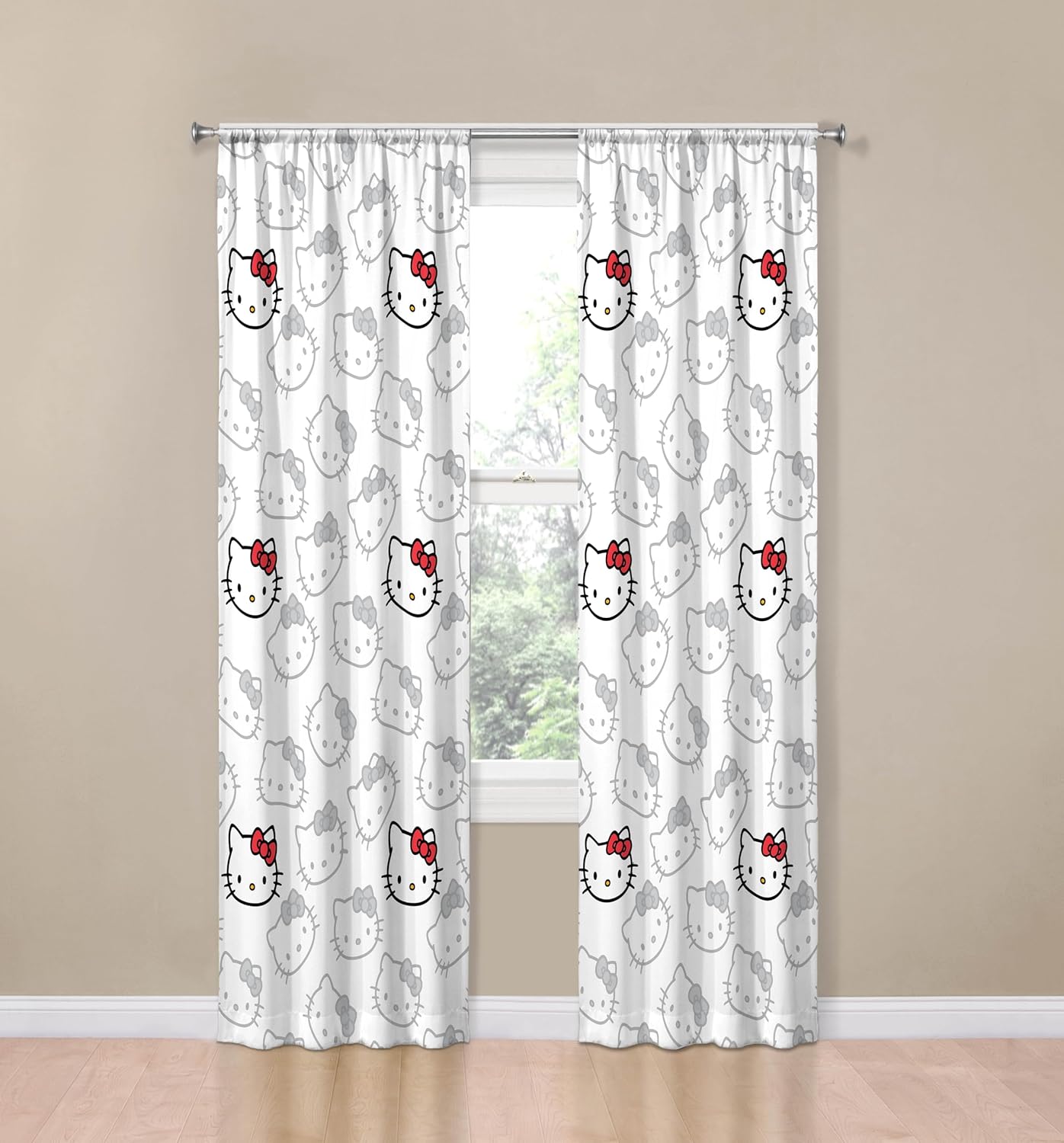 Jay Franco Black Out Window Curtains for Bedroom 4-Piece Drape Set with 2 Tiebacks, White - Hello Kitty, 42" W x 84" L (Pack of 2)
