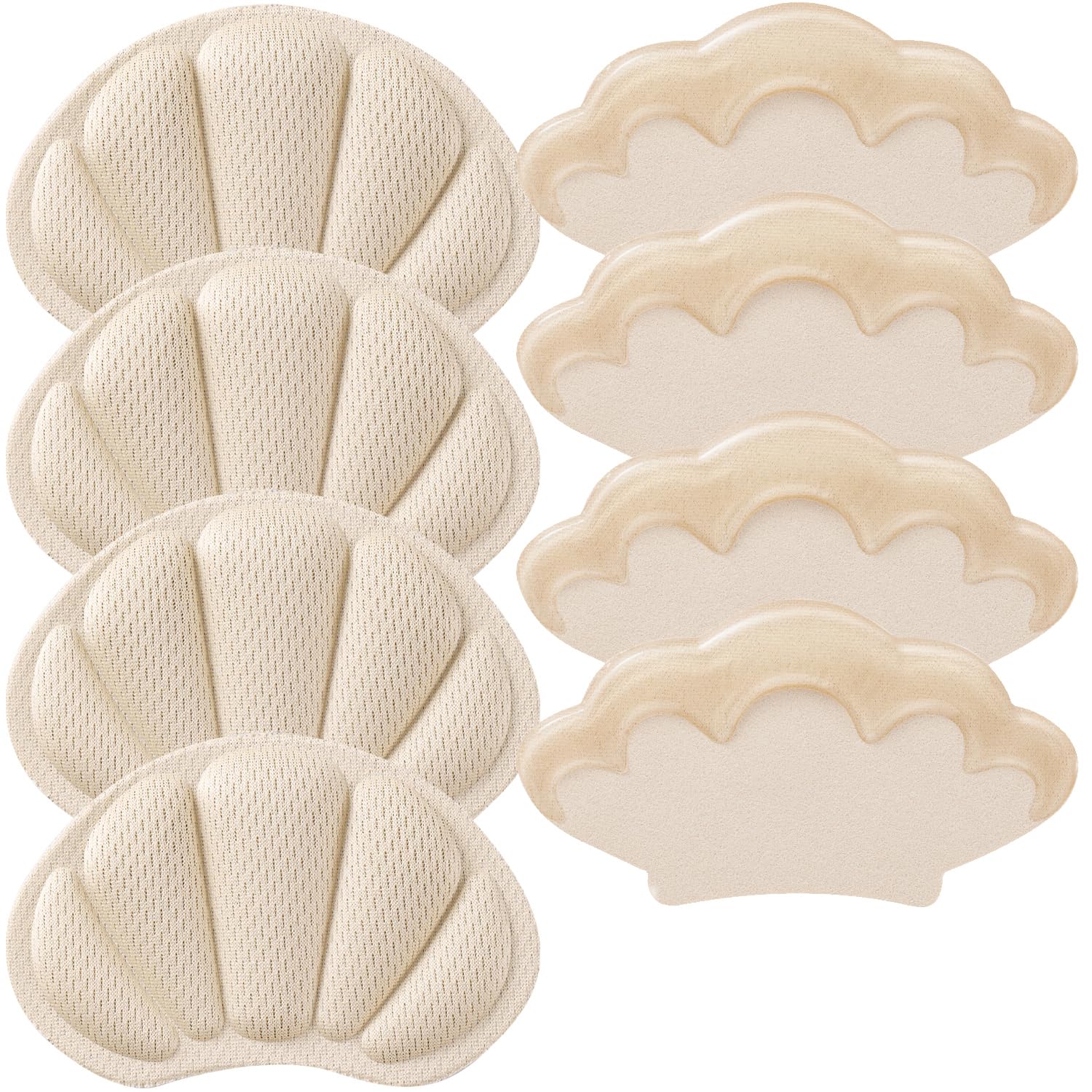 Adhesive Back of Heel Cushion Pads, Heel Grips Inserts for Too Big Loose Shoes, Heel Guards Liners for Women Men, 4pcs-Beige+4pcs-Beige