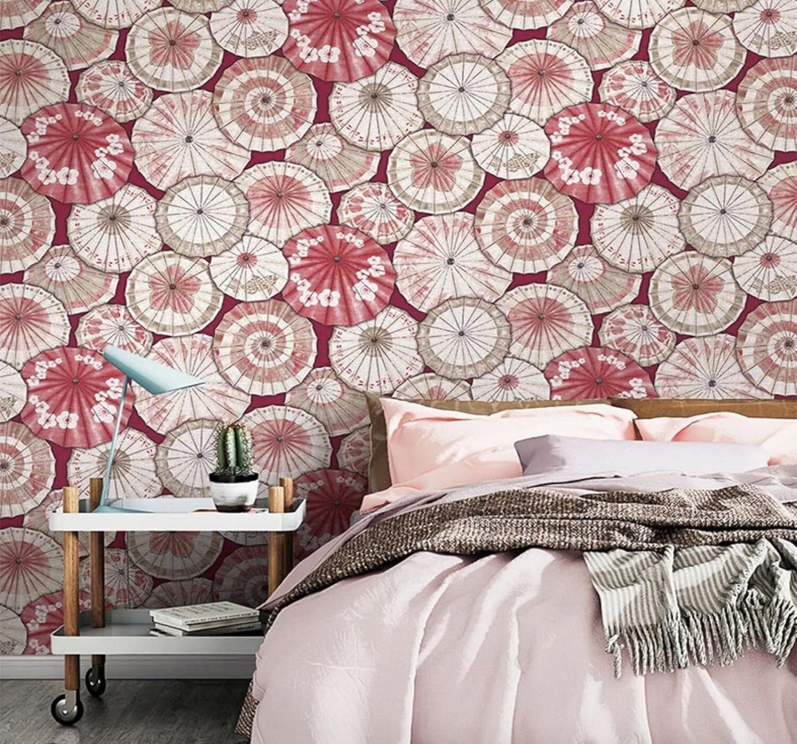 Xlming 350Cm×256Cm(B×H) Creative Three Dimensional Pink Umbrella Unique 3D Wallpaper Luxury Home Dining Decor Paste Sofa Living Room The Wall For Bedroom Mural-350Cm×256Cm