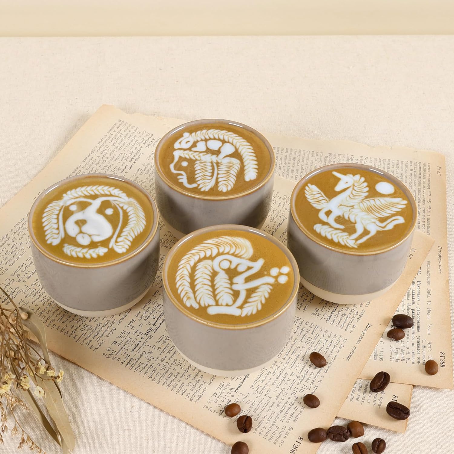 ZEBERBO Ceramic Espresso Cups Set of 4, Double Walled Espresso Coffee Mugs for Nespresso Cups, Special glazed Demitasse Cups Coffee Cup for Espreso Machine (Grey)