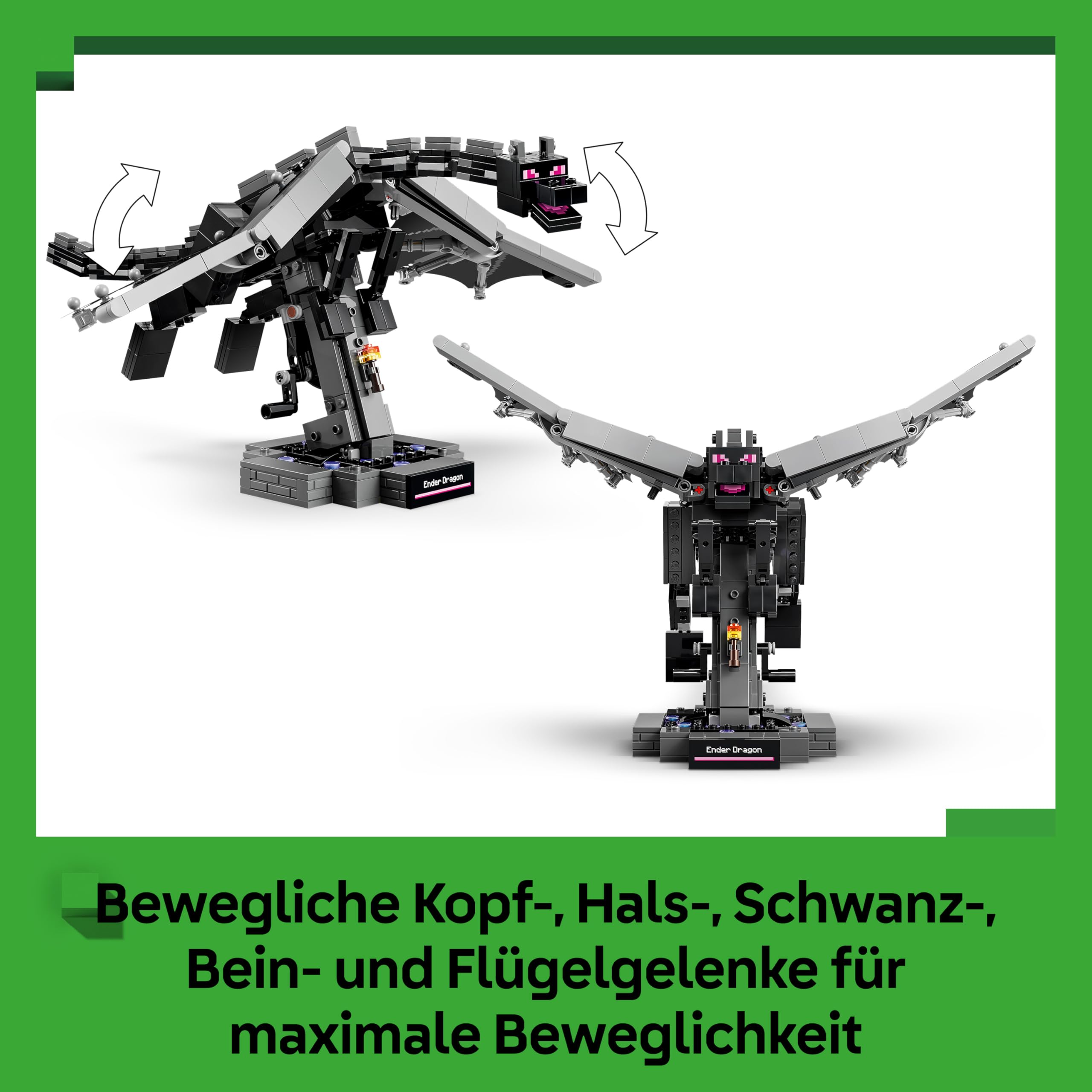 LEGO Minecraft Der Enderdrache - Interaktives Spielzeug mit schlagenden Flügeln und Exit Portal-Ständer als Zimmerdeko für Kinder - Gaming-Geschenk für Jungen, Mädchen und Fans ab 10 Jahren - 21595