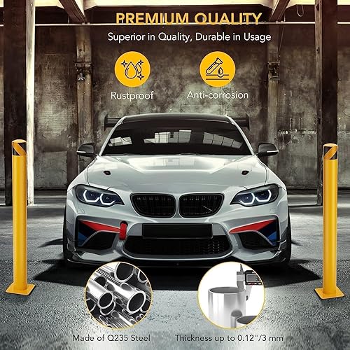 Miniatura 4 de Towallmark - Bolardo de seguridad, 8 paquetes de poste de bolardo de 42 pulgadas de altura, 4.5 pulgadas de diámetro, poste de bolardo de acero de