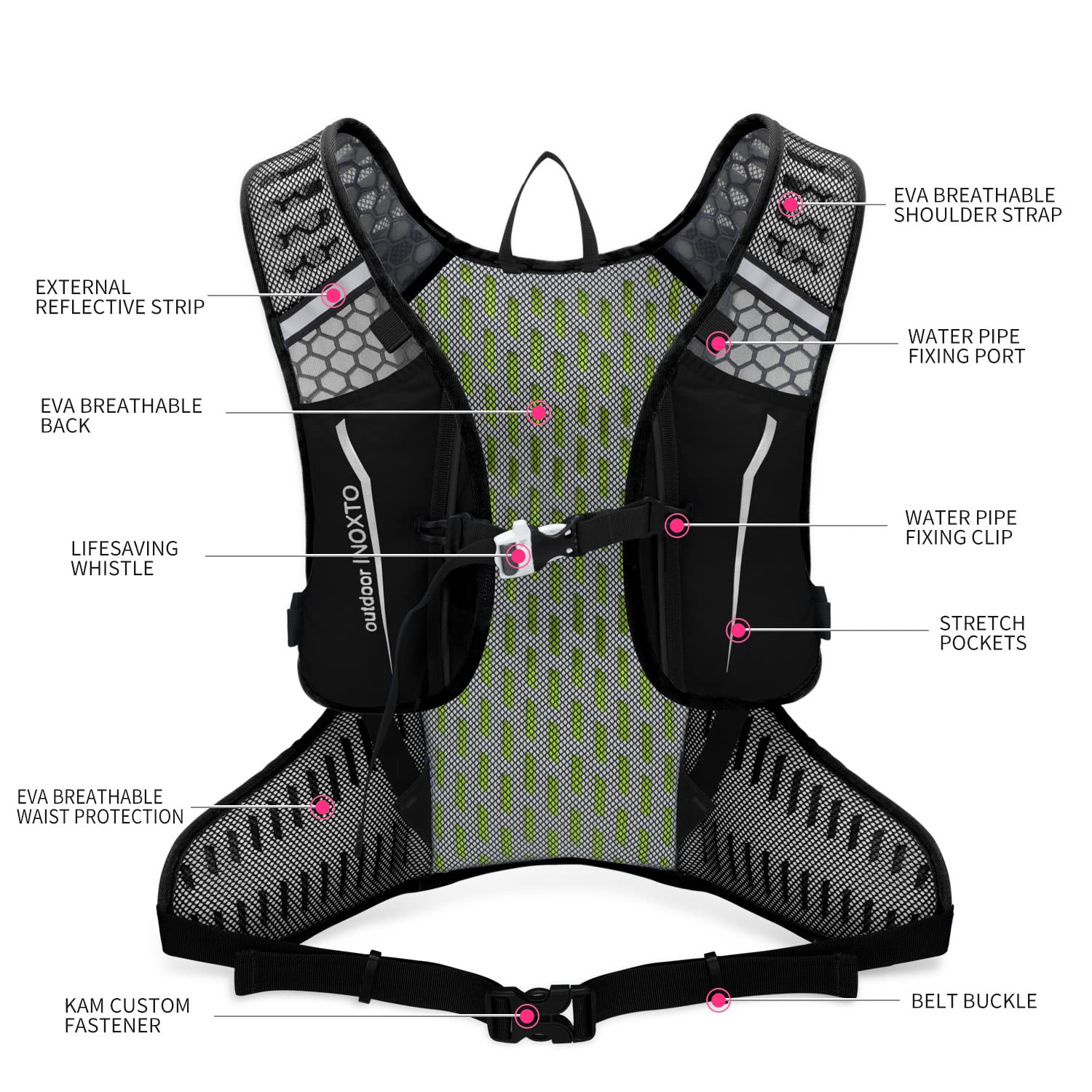INOXTO Sac à dos d'hydratation de 16 l avec poche à eau gratuite de 2 litres, le sac d'hydratation léger pour le cyclisme, la randonnée, le ski, la neige pour homme et femme (noir)