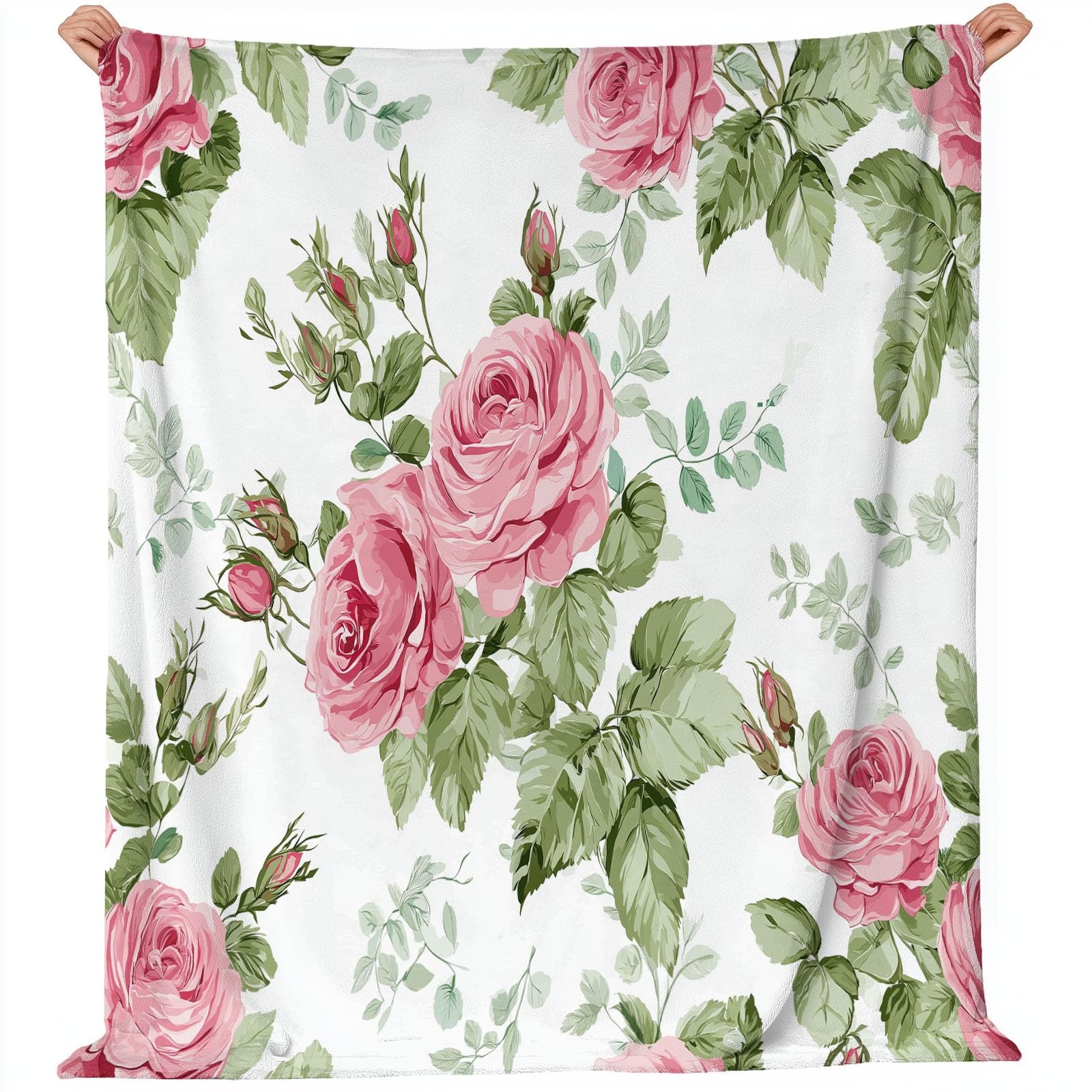Decke Flanell 200 x 220 cm Geschenke für Frauen und Männer - Vintage Pflanzen Rosen Blumen Witzige Geschenke für Freunde zu Weihnachten und Geburtstag, Rosa