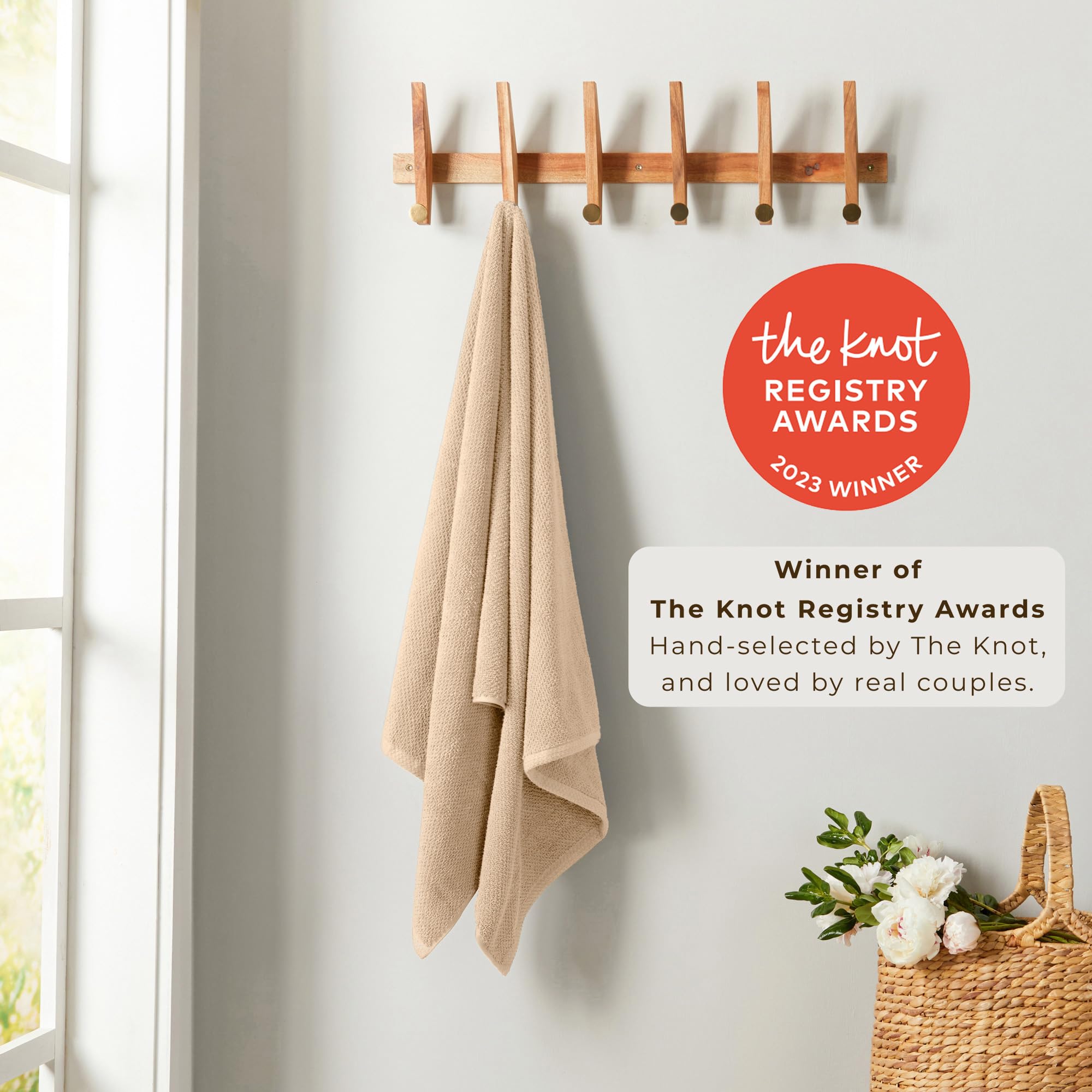 Great Bay Home Badetuch-Set, 100 % Baumwolle, 137 x 68 cm, saugfähig, schnell trocknend, langlebig, für Badezimmerdekoration, niedrig, zweilagige Fasern (Taupe), 4 Stück