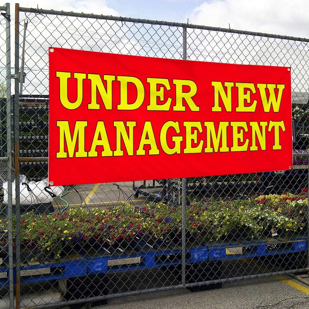 Vinyl Banner Multiple Sizes Under New Management Red Yellow Business Outdoor Weatherproof Industrial Yard Signs Red 4 Grommets 24x48Inches