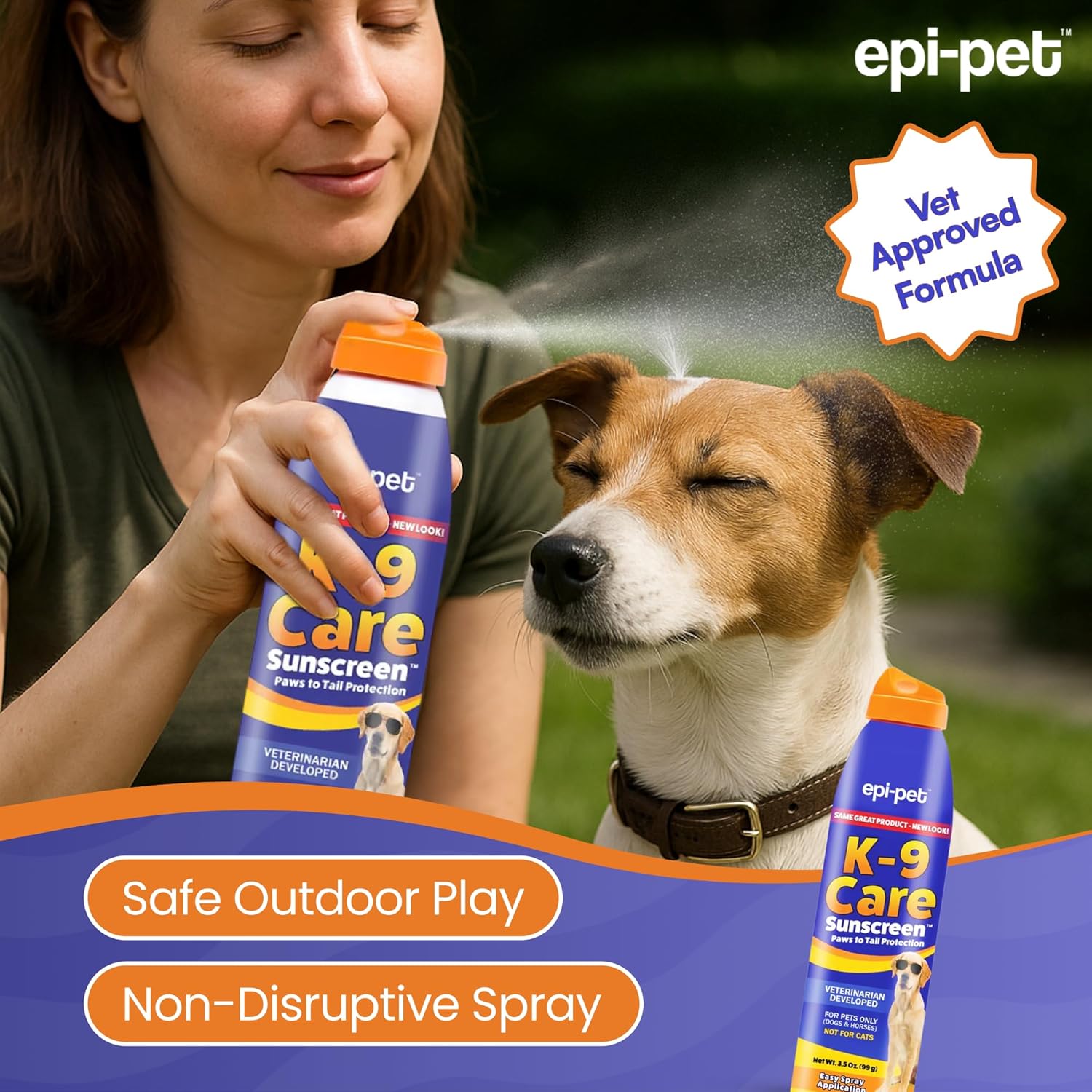 Epi-Pet K-9 Care Sunscreen, Paws to Tail Protection, Prevents Sunburns on Dogs and Horses, Sun Protector Spray, SPF 30+, Non-Greasy/Oily Solution – 3.5 oz (Pack of 2)