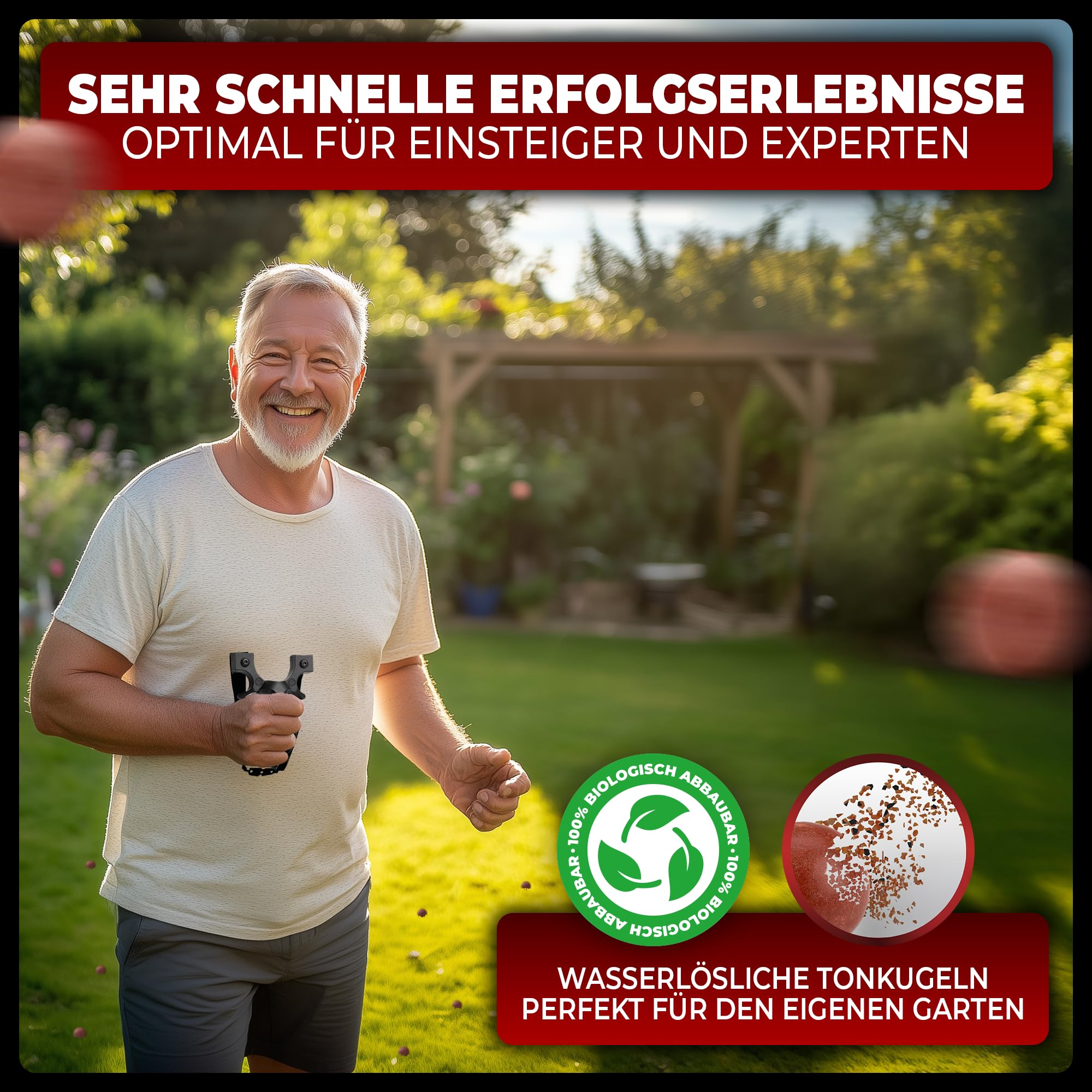 HITX® Zwille Steinschleuder Bundle Set | Super Grip Oberfläche | Slingshot Schleuder mit Gummiband | Einfache Clip-Anbindung | Sportgerät im Bundle Set mit Ersatzgummi + 300 Tonkugeln