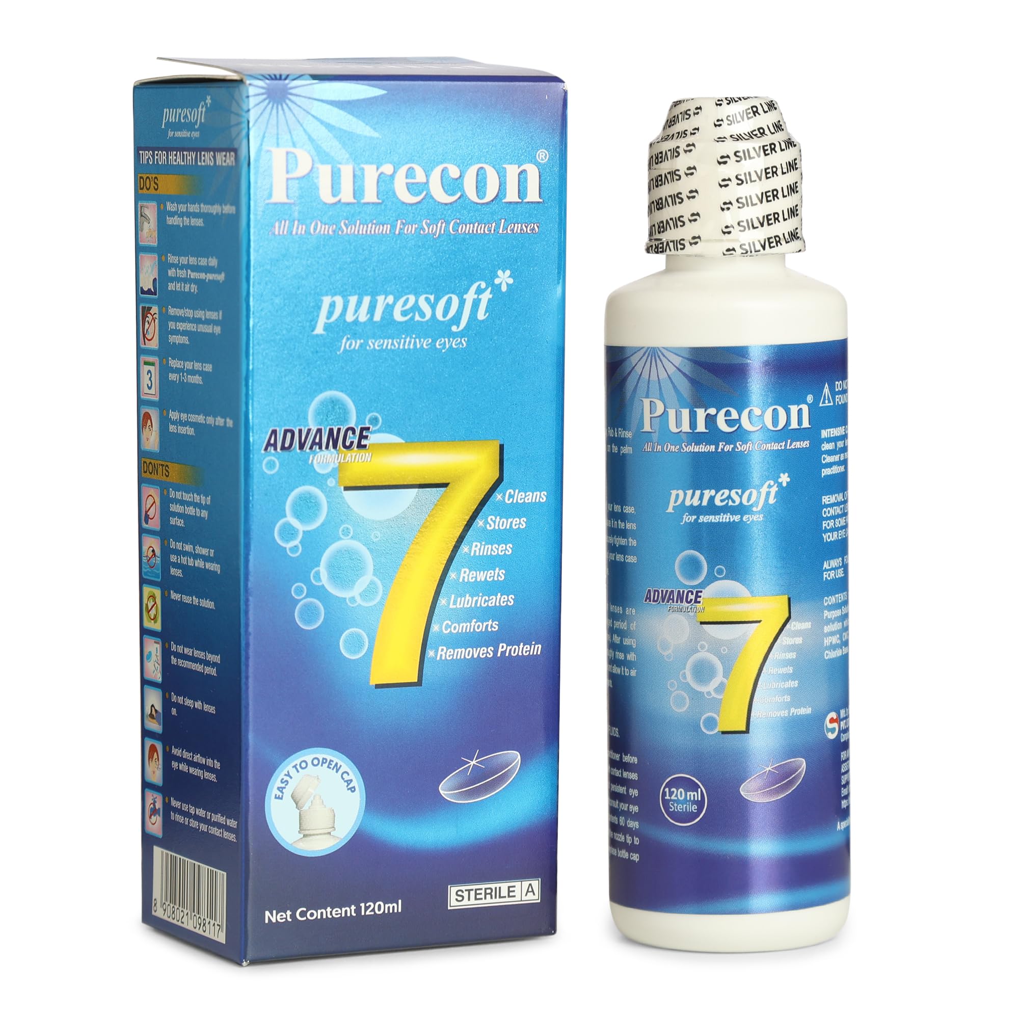 Puresoft Multi Purpose contact lense solution for soft and hard lenses, Ideal For Soft Contact Lenses (120 ml)