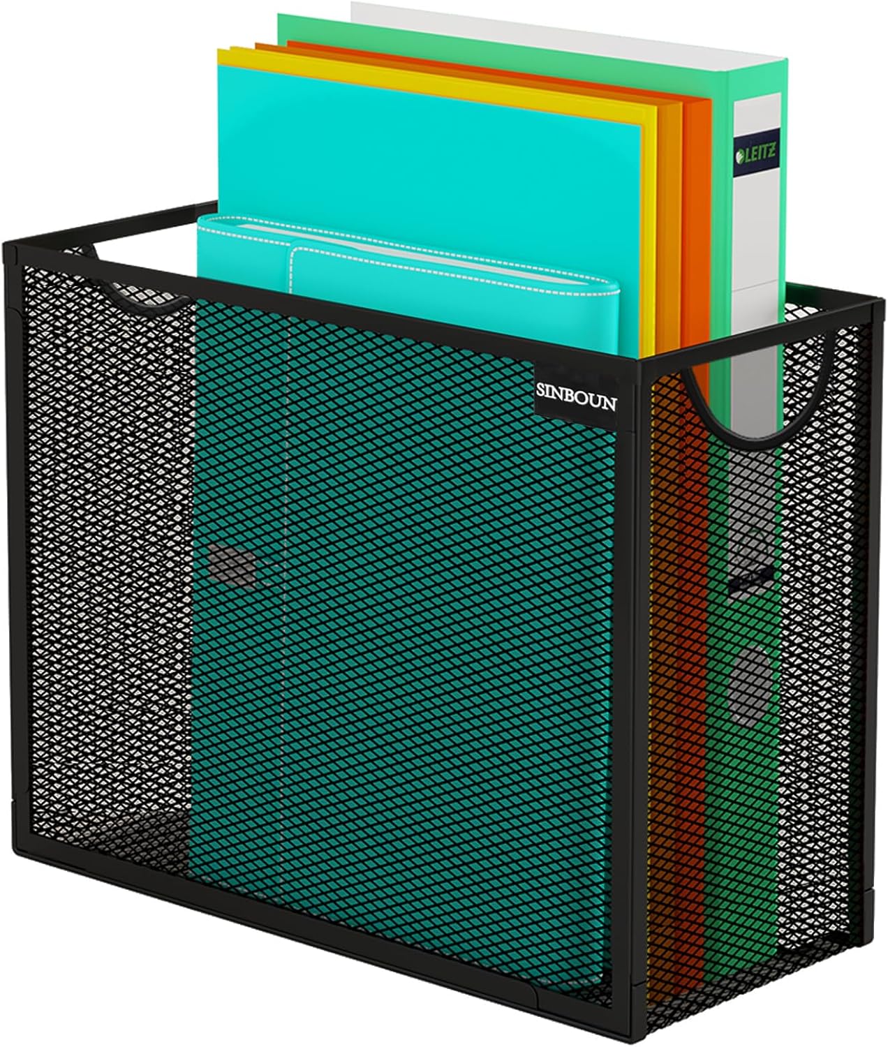 Sinboun Hanging File Organizer Letter-Size File Holder Filing Storage Box – Metal Mesh Magazine Book Letter Storage Cabinets File Cart for Office Home School, Easy Installation