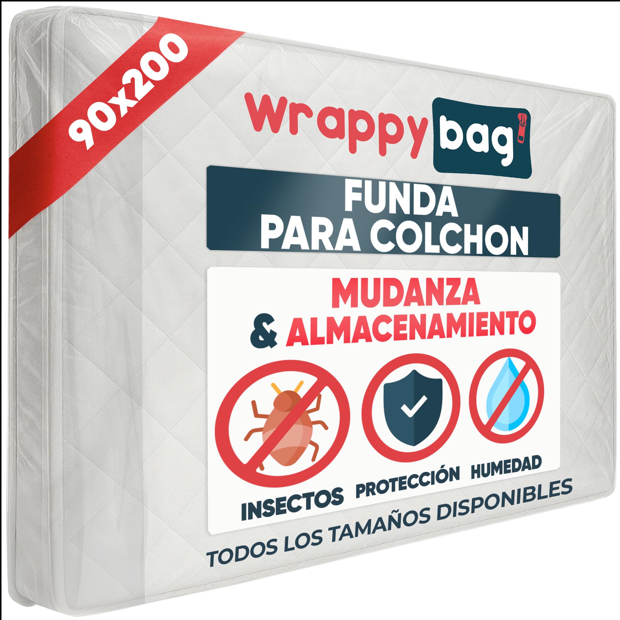 WRAPPYBAG – Funda Protectora de Plástico para Colchón – Bolsa Impermeable para Mudanza, Almacenaje y Transporte – 90x200