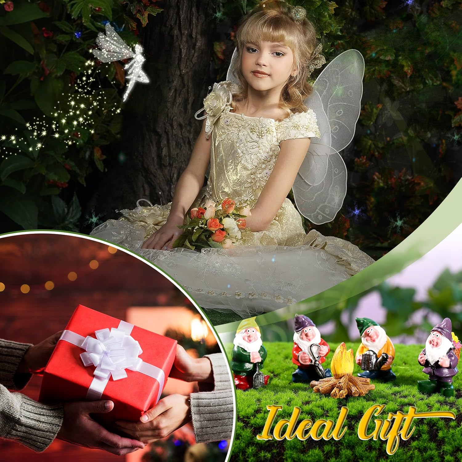 HyDren 100 Pcs Fairy House Garden Kit Accessories Miniatures Fairy Figures Gnomes Statue Lights Mushroom House Micro Landscape Ornaments for DIY Outdoor Dollhouse Decoration