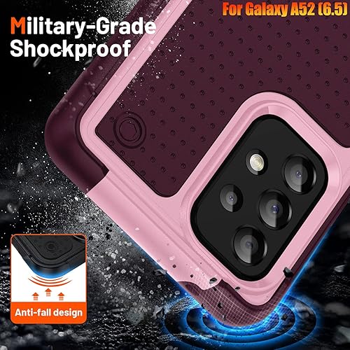 Miniatura 3 de Funda resistente para Samsung Galaxy A52(5G) de 6.5 pulgadas, 4 esquinas con bolsas de aire protección contra caídas de 12 pies, agarre texturizado