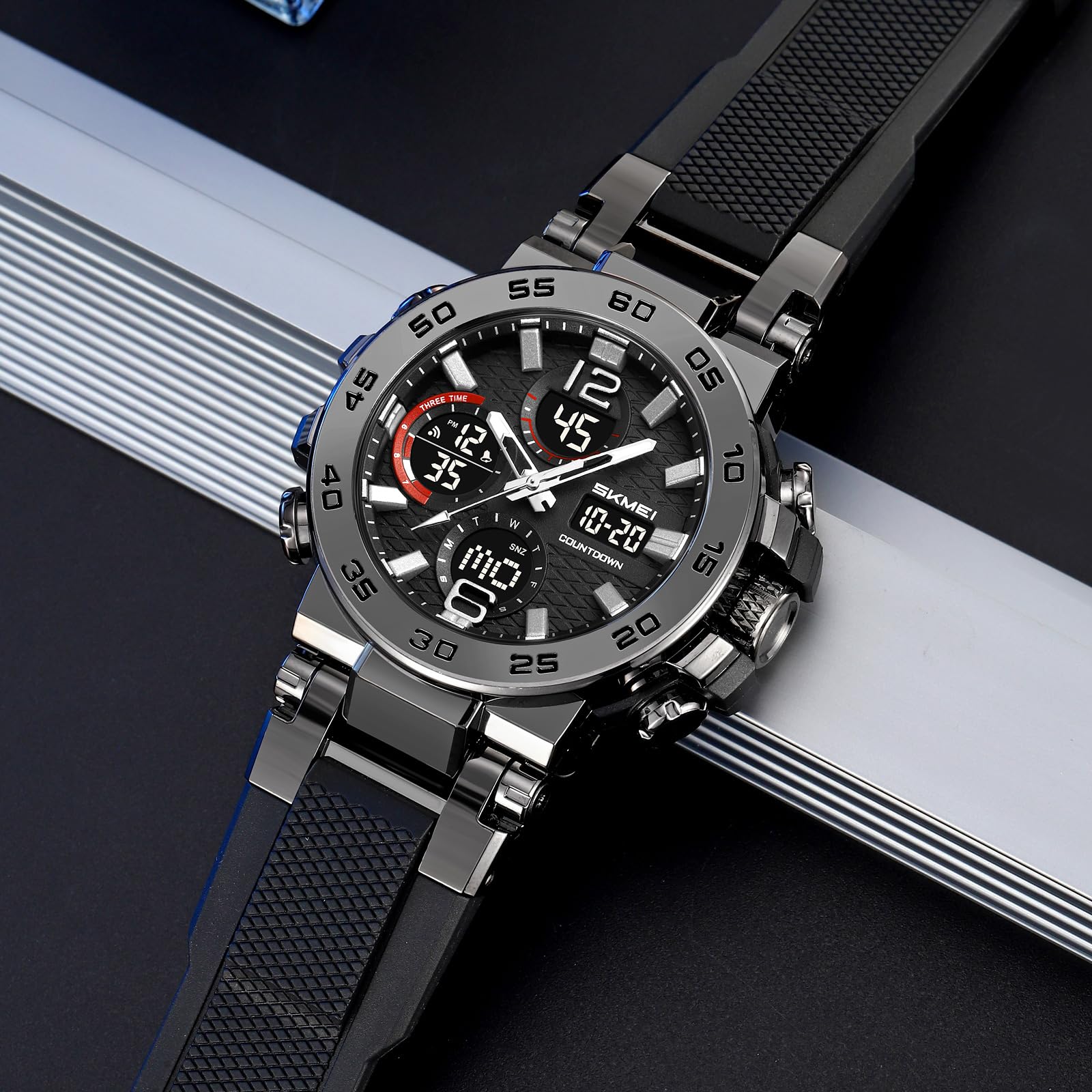 FANMIS Orologio sportivo da uomo, analogico, digitale, doppio display, militare, multifunzione, impermeabile fino a 50 m, con sveglia, cronometro, retroilluminazione, 12 ore su 24 ore, per attività