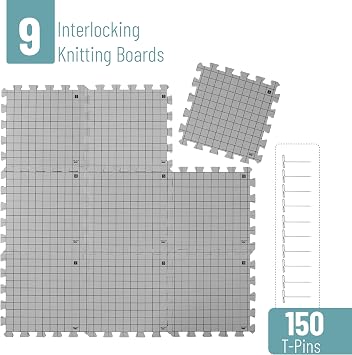 Mr. Pen- Blocking Mats for Knitting & Crochet Projects, 12 x 12 | 9 Pack with 150 pcs T-Pins, Gray Aligned Grid Knitting Blocking Mats and Pins, Water & Heat Resistant