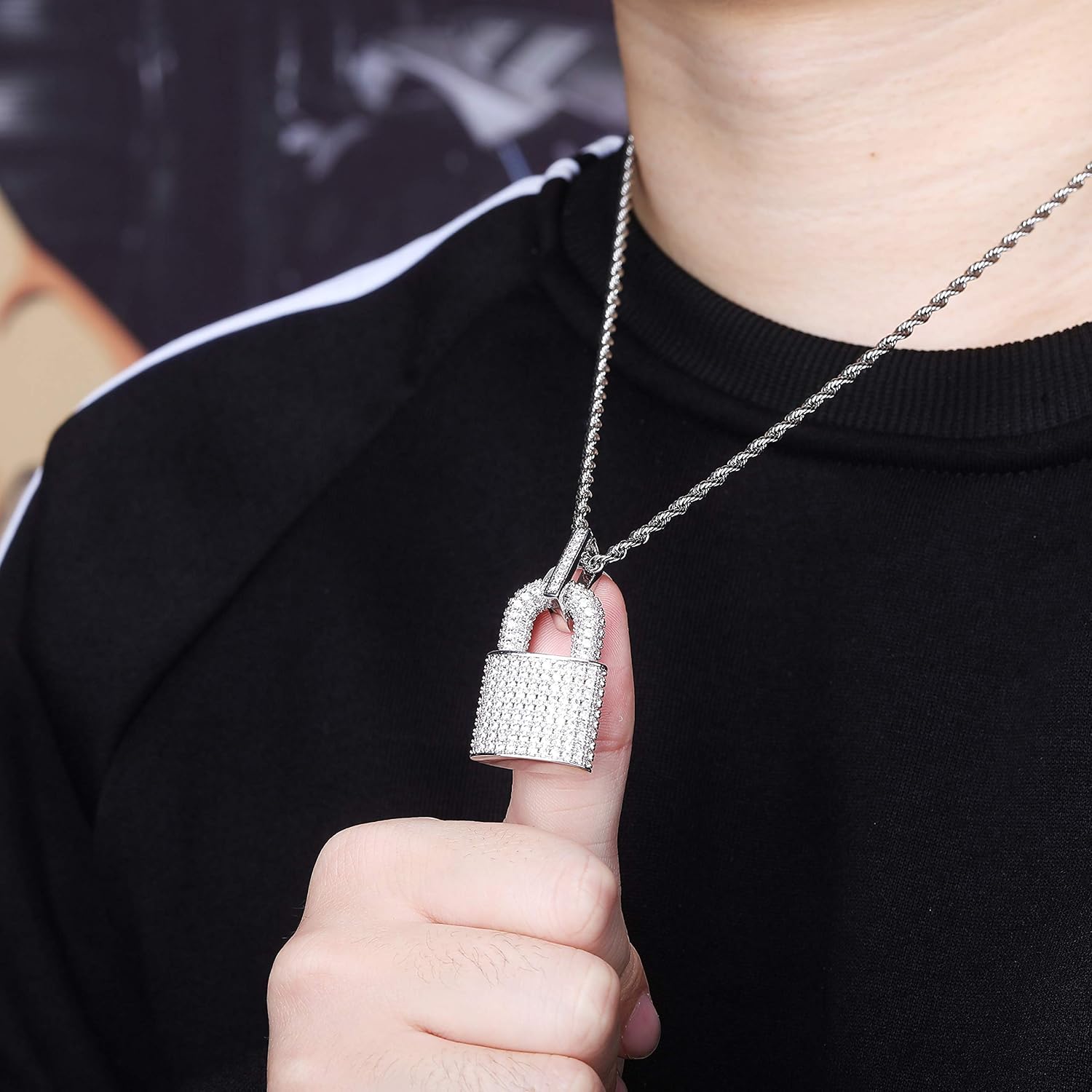 TOPGRILLZ 14K Gold Plated Iced out Lock Pendant Necklace for Women and Men Punk Rock Aesthetic Chains Padlock Necklace
