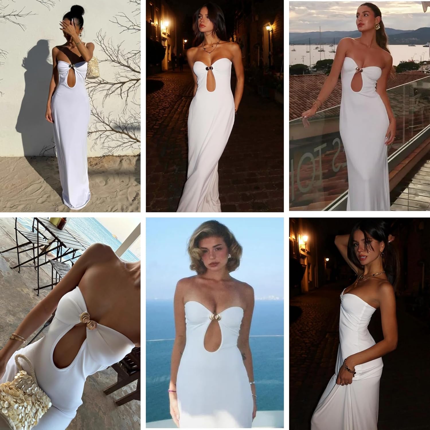 ZGMYC Women's Elegant Strapless Vacation Maxi Dress Sexy Gold Shell Cut Out Bodycon Dress Beach Party Cocktail Dress - Image 4