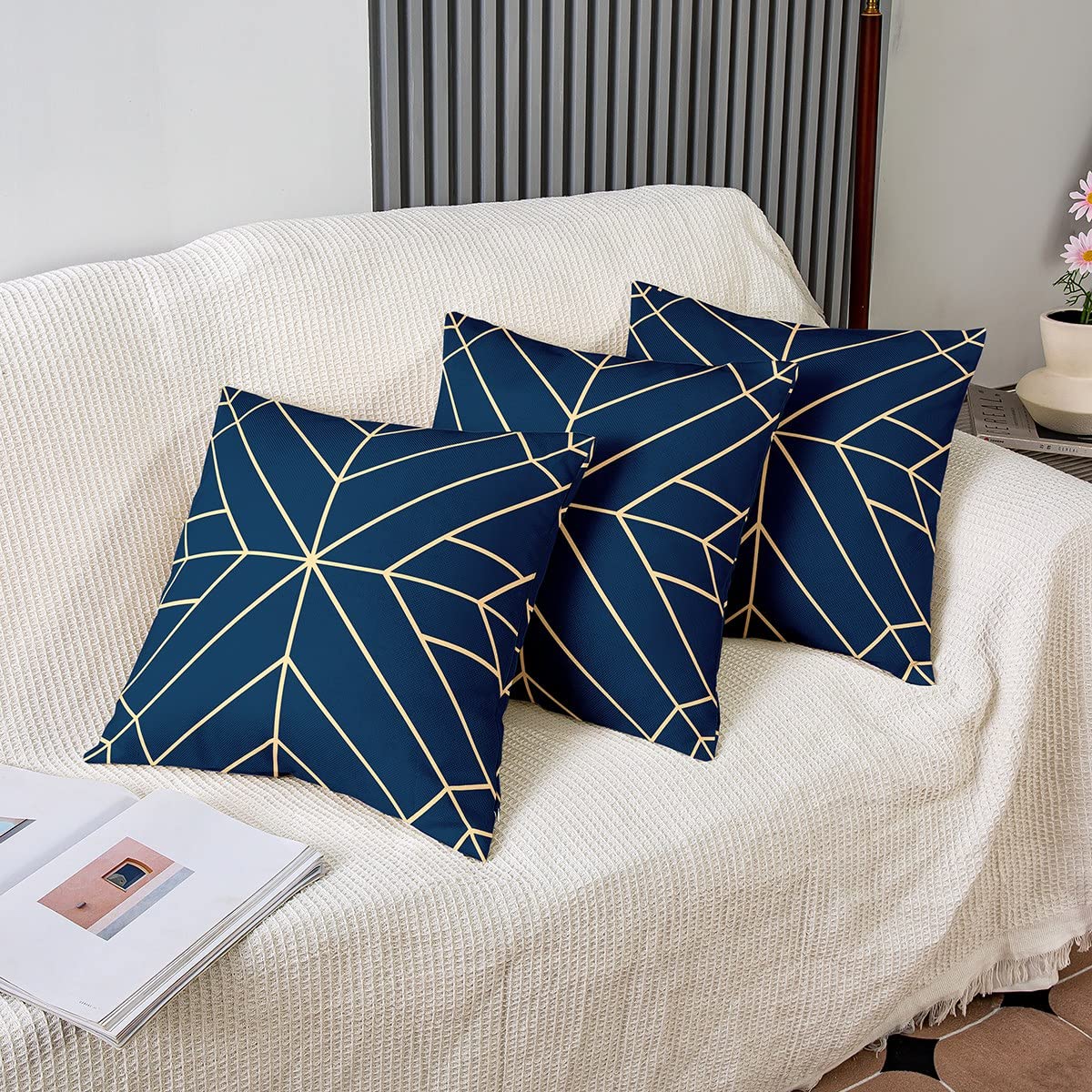 Clayre & Eef Kussenhoes 50x50 Cm Roze Blauw Katoen Vierkant Sierkussenhoes Kussen Hoes