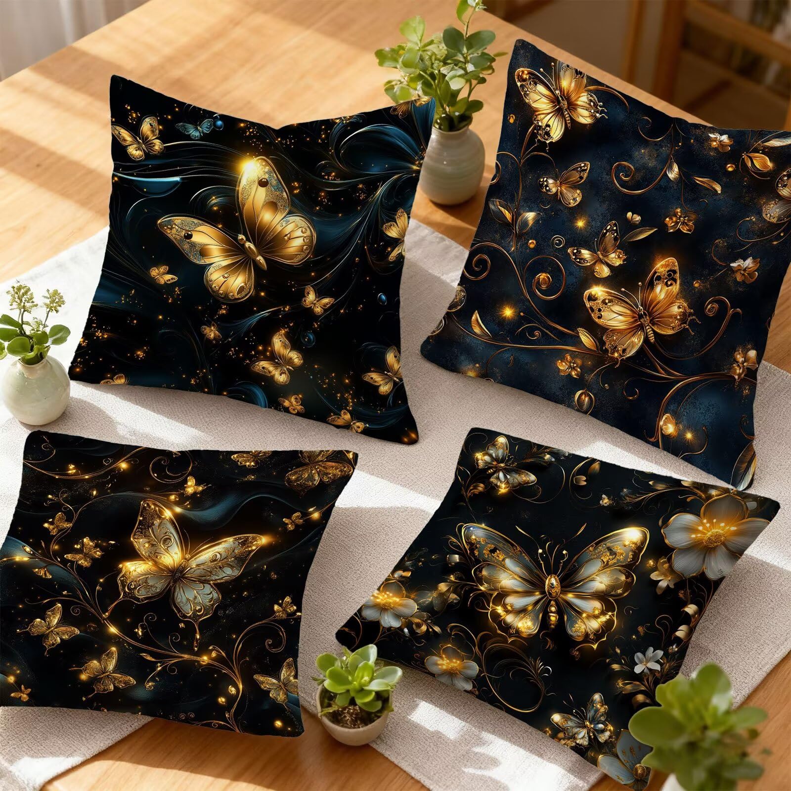 Oro Funda Cojin 60x60 Retro Funda Almohada 60x60 Cojines Sofa Súper Suave Fundas Cojines Decorativos Fundas Almohadas 4 Piezas Almohada Cervicales y Cuello, para Hogar Cama Salon Decoracion E - 959