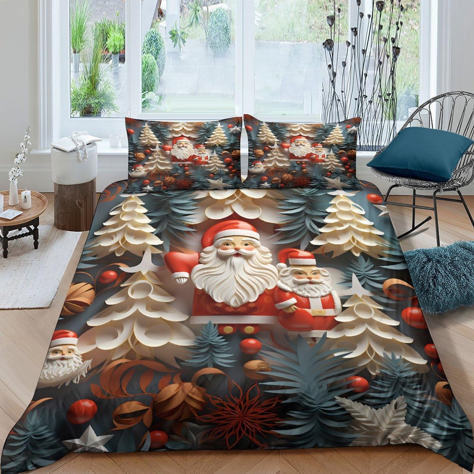 Ctjqhvkz Style-3 3D Printed Christmas Santa Fitted Sheet Microfiber Soft Festive Tree Bed Cover For Bedroom Guest Room Decor Single（135X200cm）