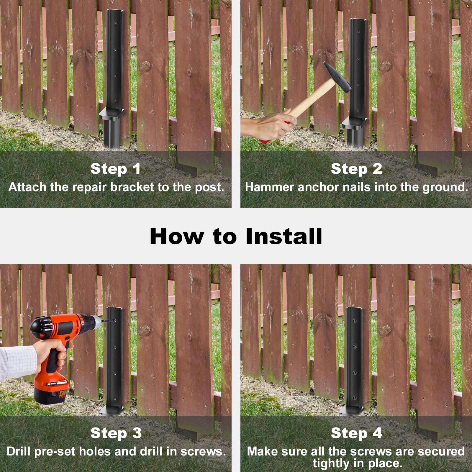 Snapklik.com : One-Piece Thicker Fence Post Repair Anchor Kit, Heavy ...