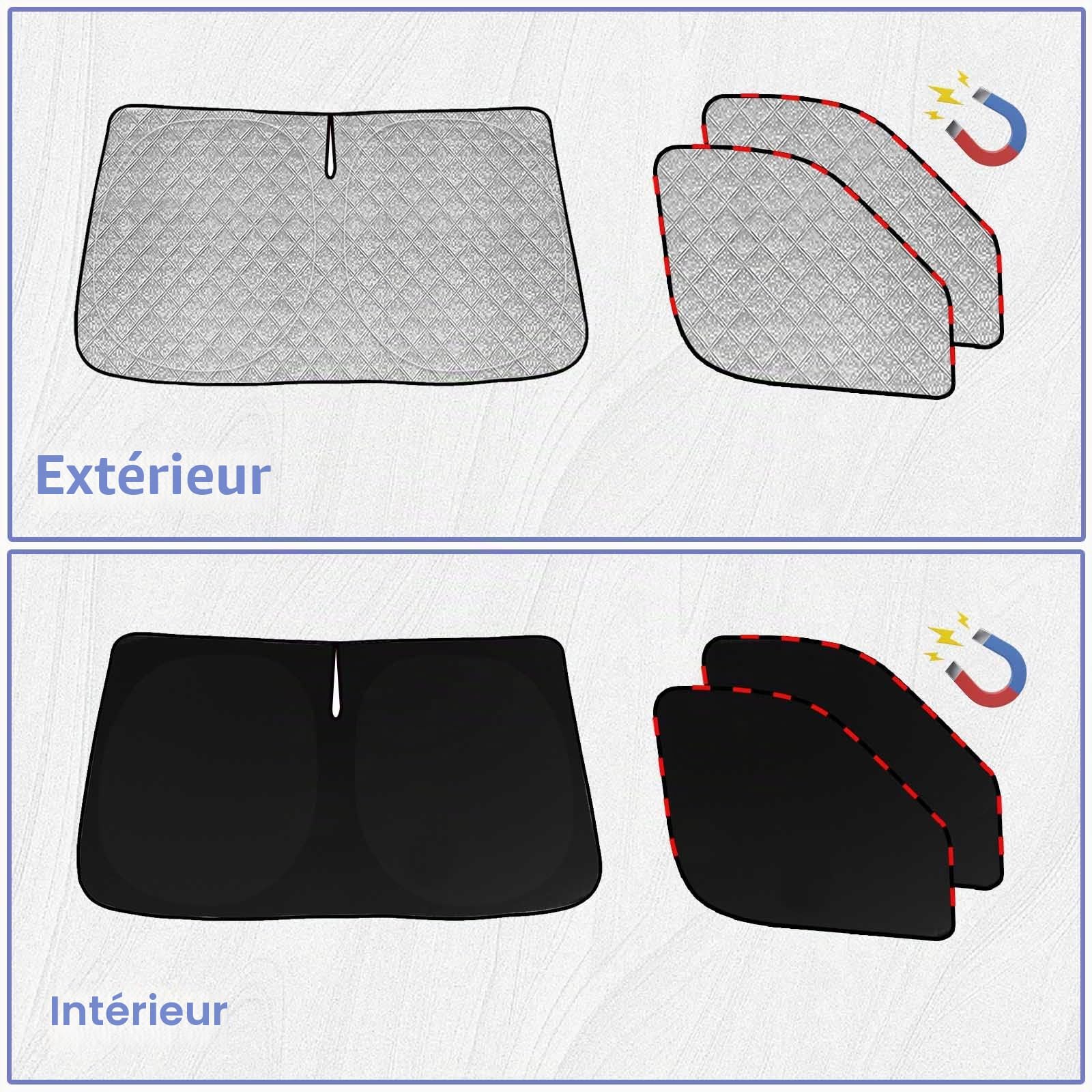 Lot de 3 pare-soleil de voiture pour camping-car FIAT Ducato X250/X290, Peugeot Boxer, Citroën Jumper | Pare-brise rétractable et vitres latérales magnétiques | Tapis thermique occultant et protection