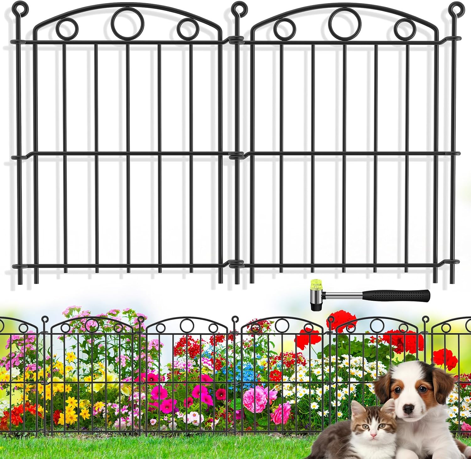 Decorative Garden Fence 17in x 10ft, 10 Panels No Dig Fence, Metal Fencing