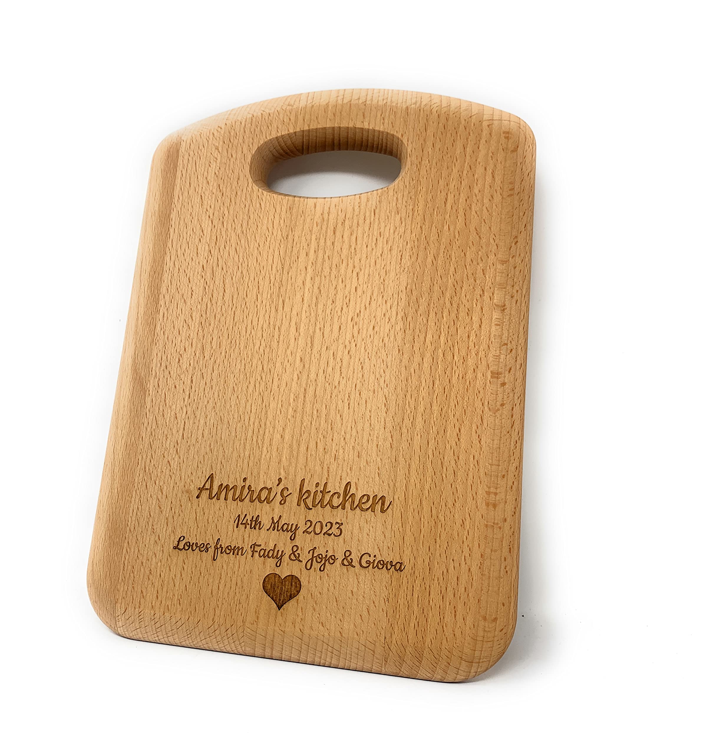 Personalised Compact Beech Handle Chopping Food Preparation Serving Board - Wedding Anniversary & Housewarming Engraved Gift - Personalised with Any Message