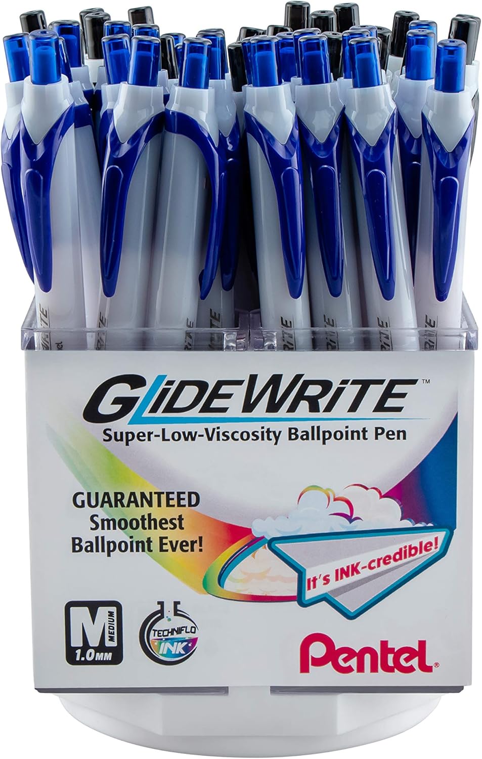Pentel GlideWrite with TechniFlo Ink Ballpoint Pen, (1.0mm) Med. Line, Black/Blue Ink, 48 Pieces (BX910AC-4)