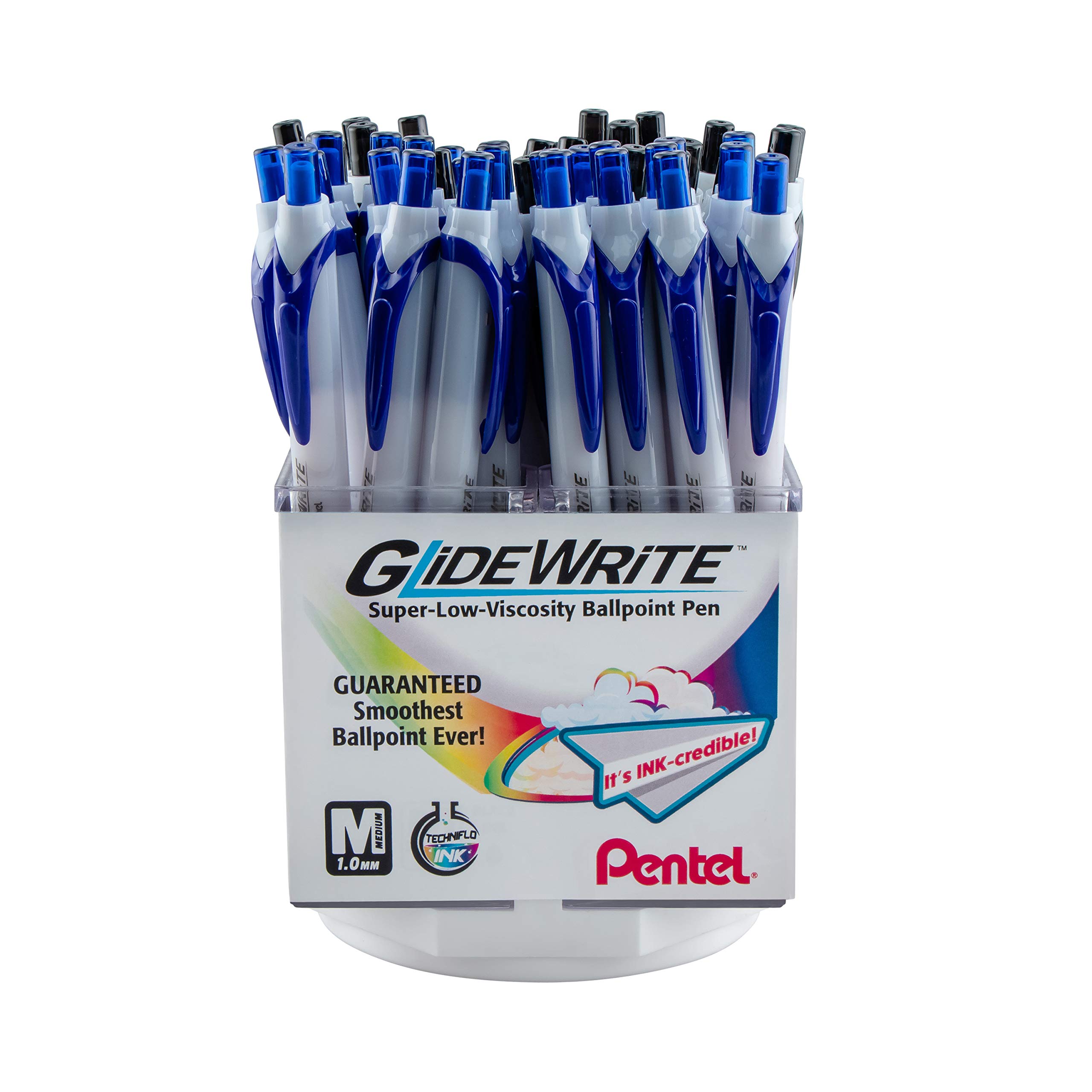 PentelGlideWrite with TechniFlo Ink Ballpoint Pen, (1.0mm) Med. Line, Black/Blue Ink, 48 Pieces (BX910AC-4)