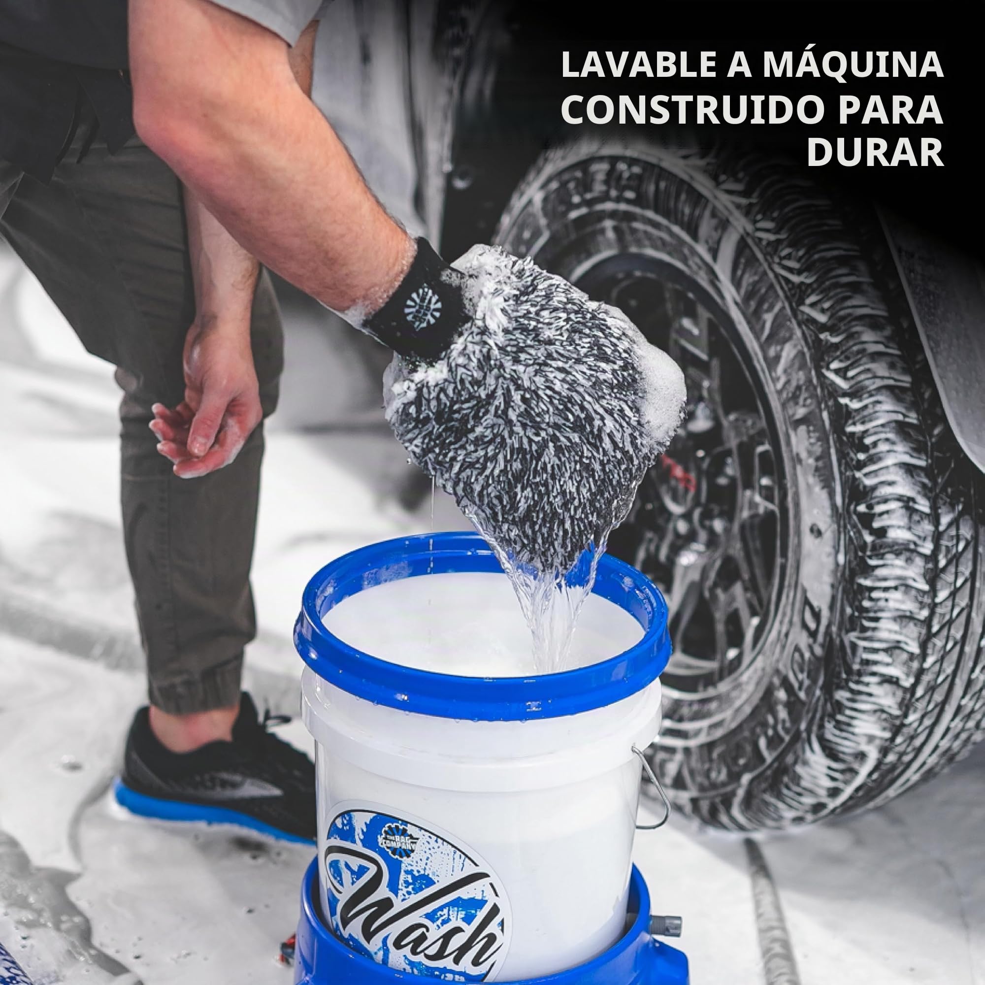 The Rag Company - Cyclone Ultra Wash Mitts - 70/30 'Gauntlet' mezcla de microfibra coreana, acolchado de espuma, sin arañazos, sin pelusas, ideal para lavado sin enjuague, 8 x 9 pulgadas, azul + negro