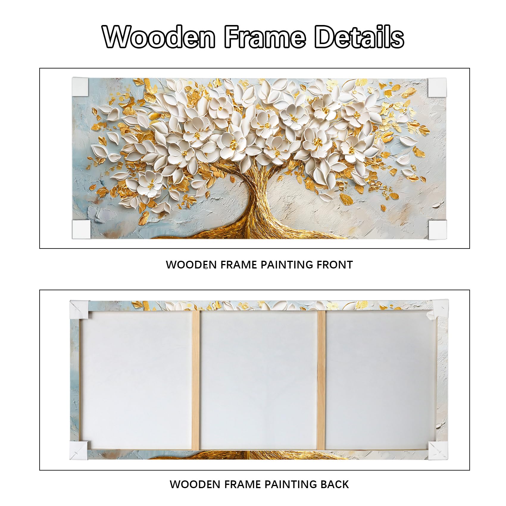 Stampa su tela Con Cornice Albero della Vita Bianco in Fiore Pittura Albero Dorato Lussuoso Quadri su tela Quadri Moderni Quadretti da Parete Stampa da Parete Soggiorno Camera da Letto 50x120cm