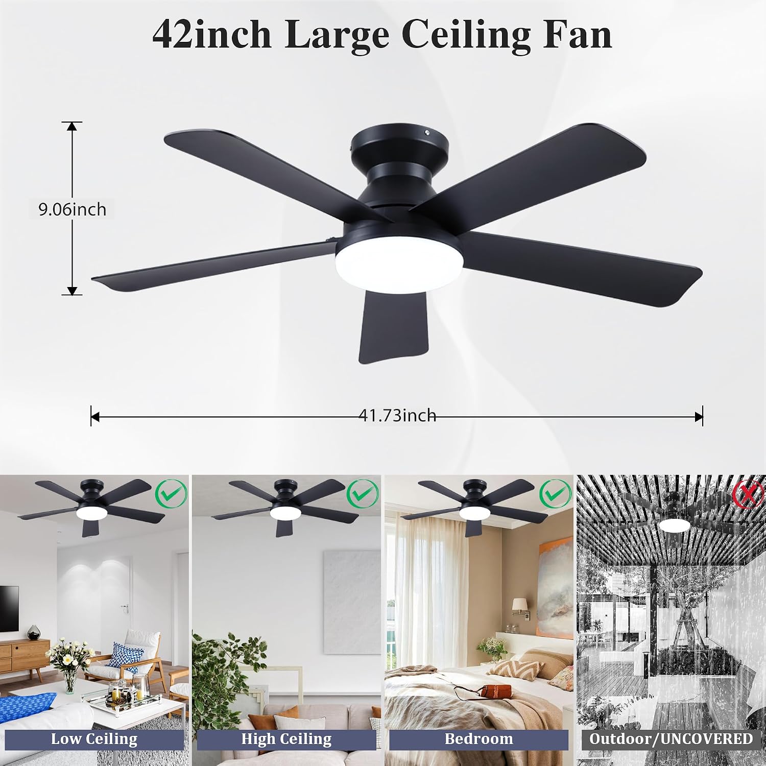 Smart Ceiling Fans with Lights Remote - 42'' WiFi Alexa Flush Mount Low Profile Modern Ceiling Fans for Bedroom - Stepless Color Temperature and 6 Speeds - Black 7 81QQcCEYo2L. AC SL1500