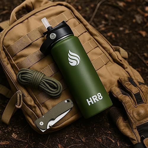 Miniatura 5 de HR8 Botella de agua aislada con tapa con popote, 24 horas frías, 12 horas calientes, boca ancha, de acero inoxidable, a prueba de fugas, sin BPA