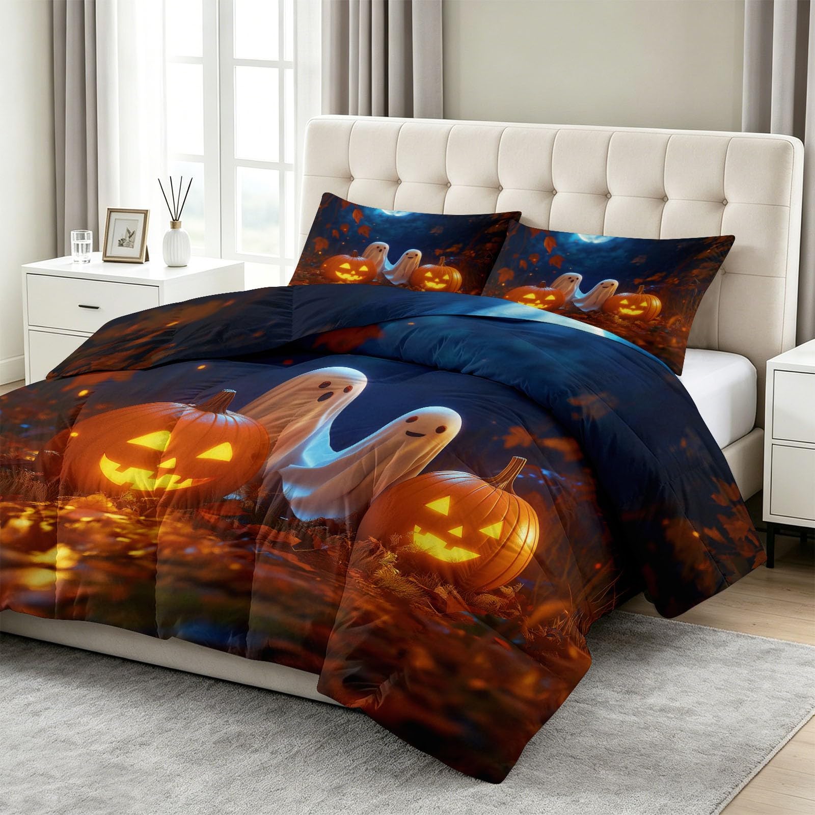 Generico Poszewka na kołdrę 4 pory roku, 3-częściowy zestaw do spania 135 x 200 cm Halloween małe śliczne skarpetki dynie miękka kołdra z mikrofibry, koc zimowy i letni dla dorosłych, dzieci