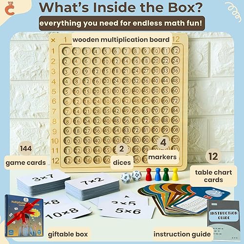 Miniatura 2 de Juegos de multiplicación, juego de mesa de multiplicación Montessori de madera de 12 x 12, mesa de tiempos de tamaño más grande, materiales de