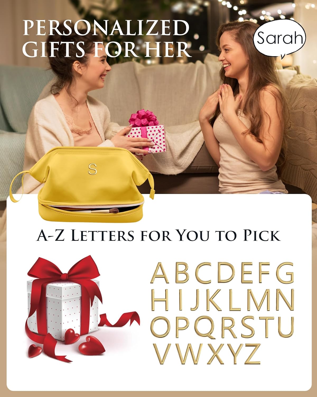 Birthday Gifts for 11 12 13 14 15 16 Year Old Girls, Initial Makeup Bag, Travel Gifts, Personalized Bags, Waterproof Double Layer Cosmetic Bag, Makeup Bags Travel Toiletry Bag, Friend Gifts - Image 4