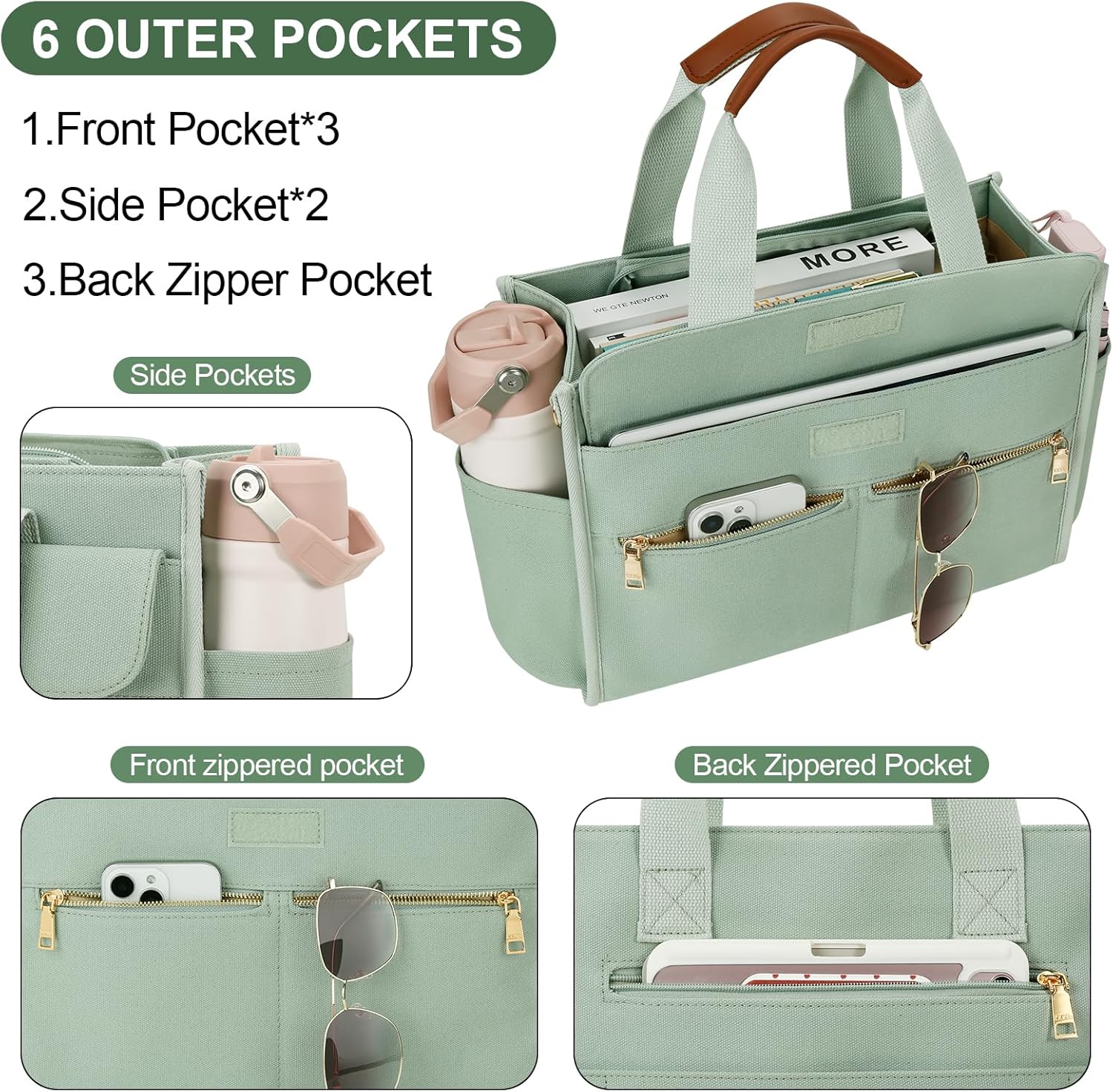 KKXIU Large Canvas Tote Bag Purse for Women with Zipper and Compartments for Work College Bible Lapatop Crossbody Handbag - Image 3