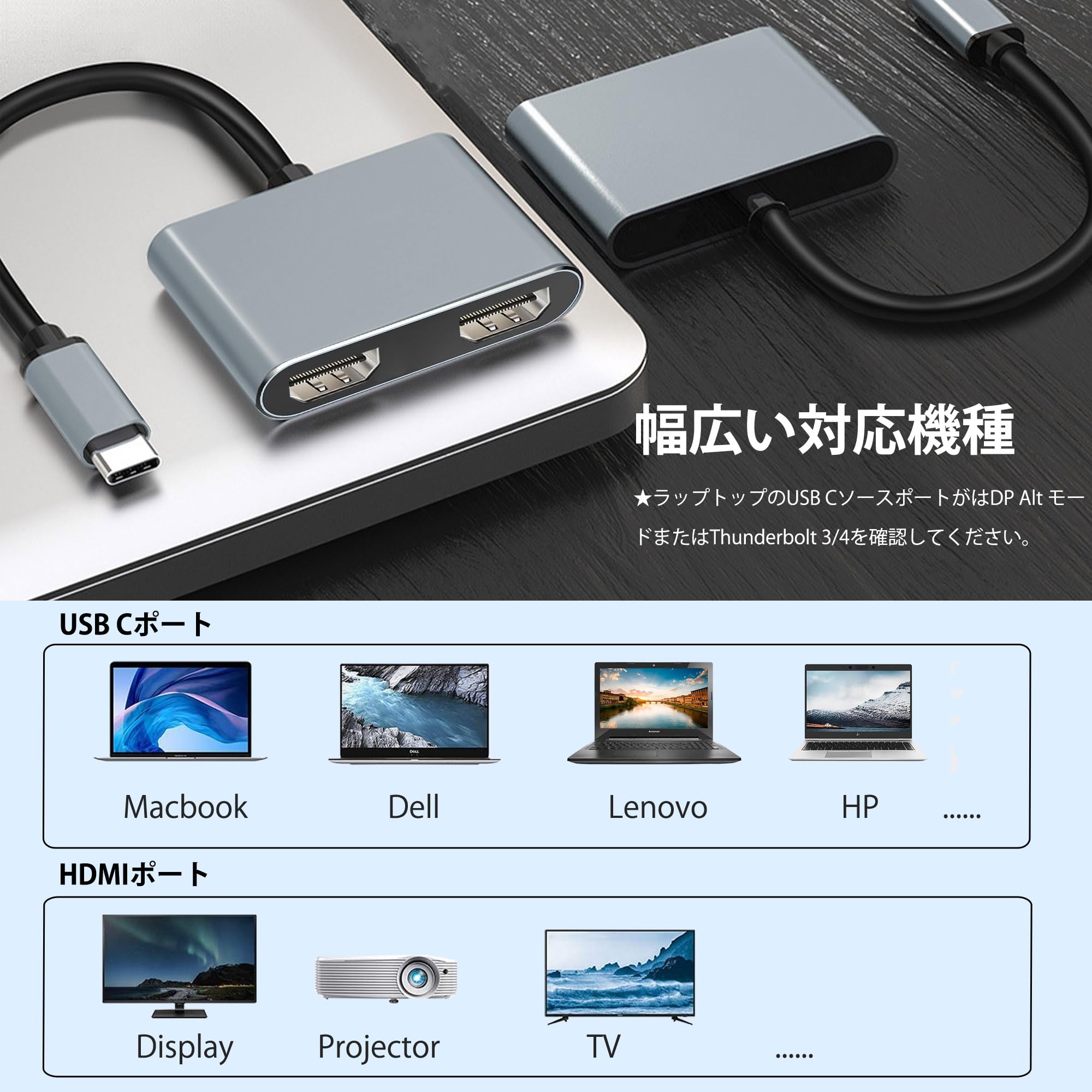 Amazon.co.jp: USB C HDMI 変換アダプタ HDMI Type-C デュアル HDMI
