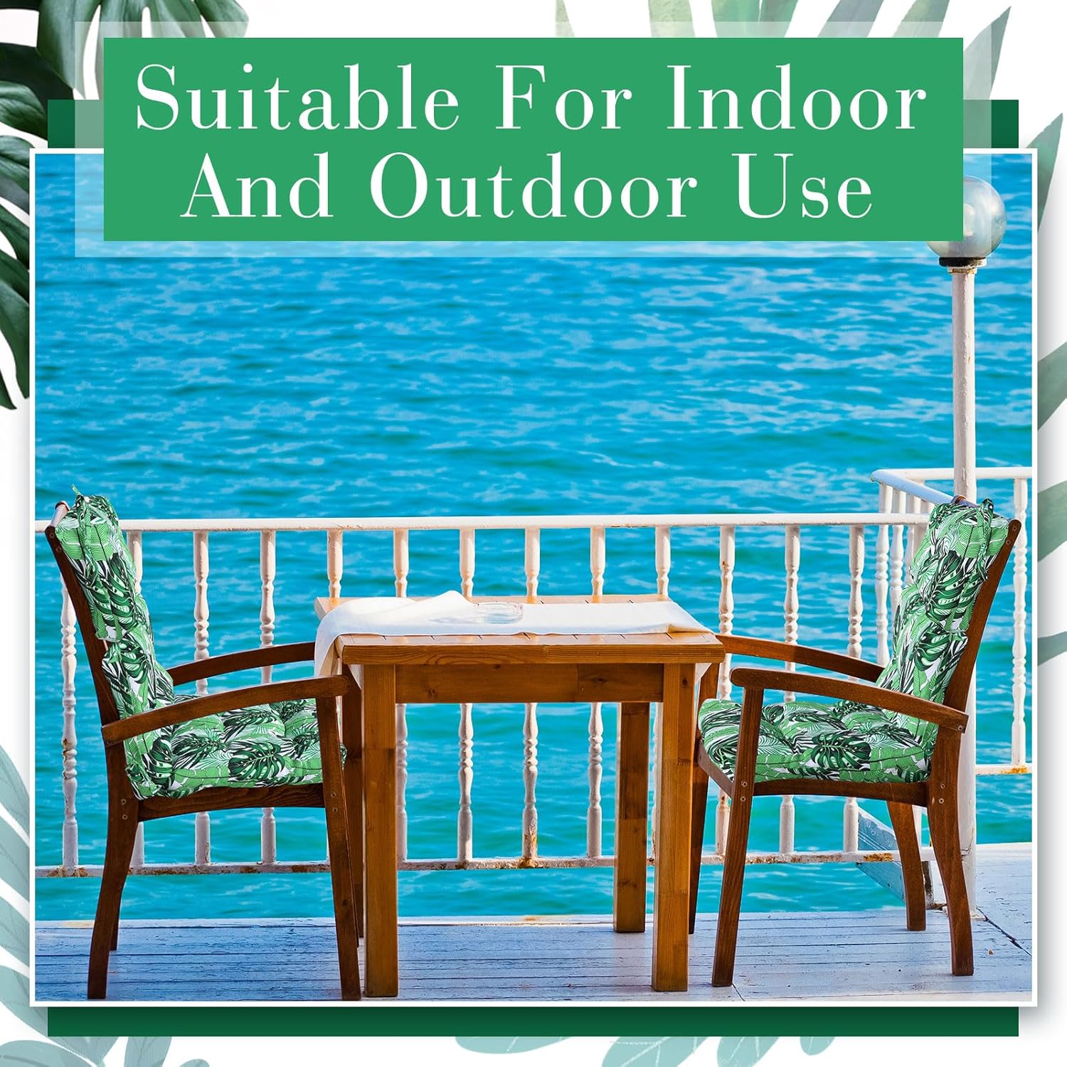 Geelin High Back Patio Chair Cushion Indoor Outdoor Seat Chair Cushions Back Tufted Patio Rocking Pads Weather Replacement for Furniture(Green,4 Pcs)